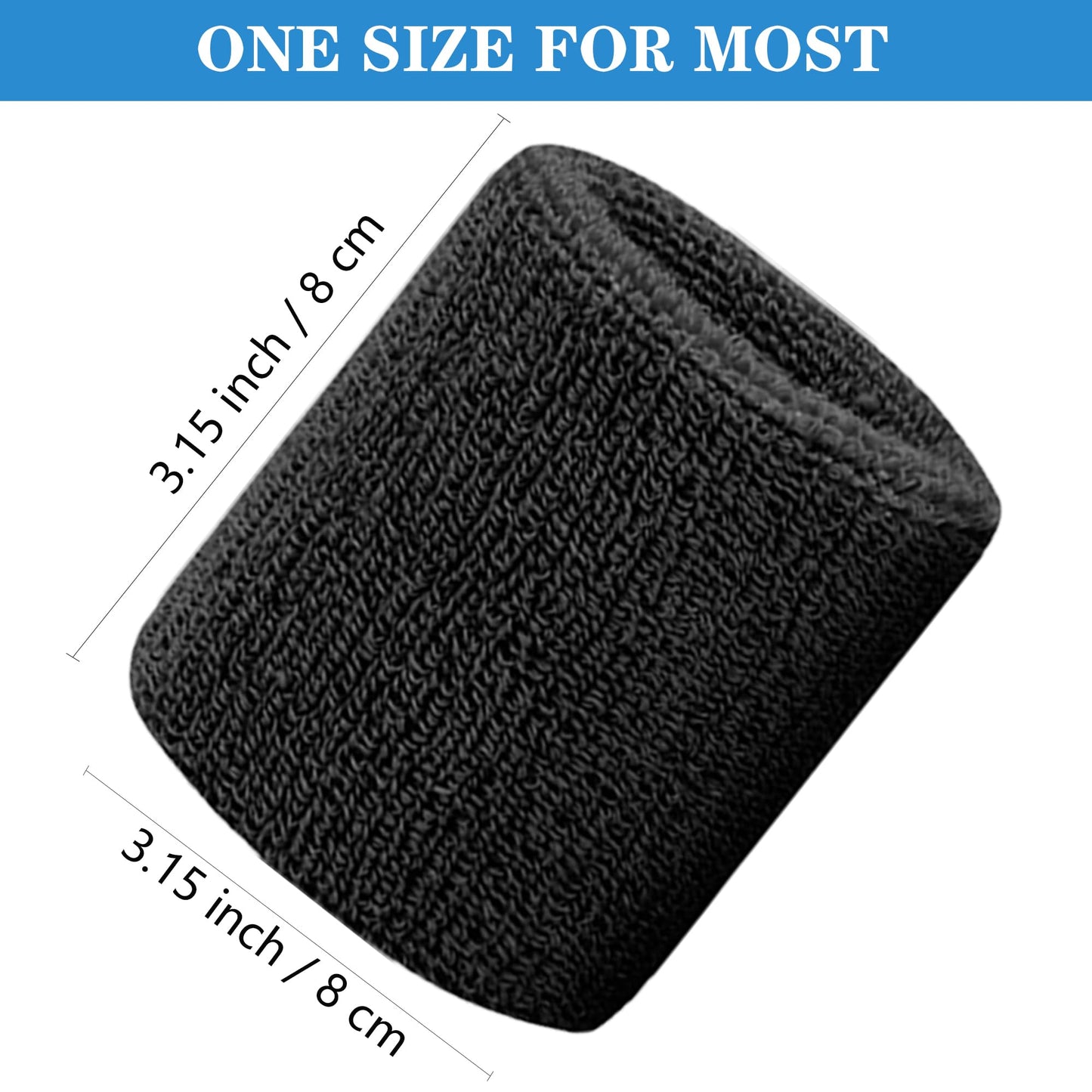 IMAGERIO 8 Pack Wrist Sweatbands Tennis Wrist Bands Absorbent Sweat Band for Men and Women, Breathable Cotton Sweatbands for Working Out, Football, Basketball, Running Athletic Sports -Black