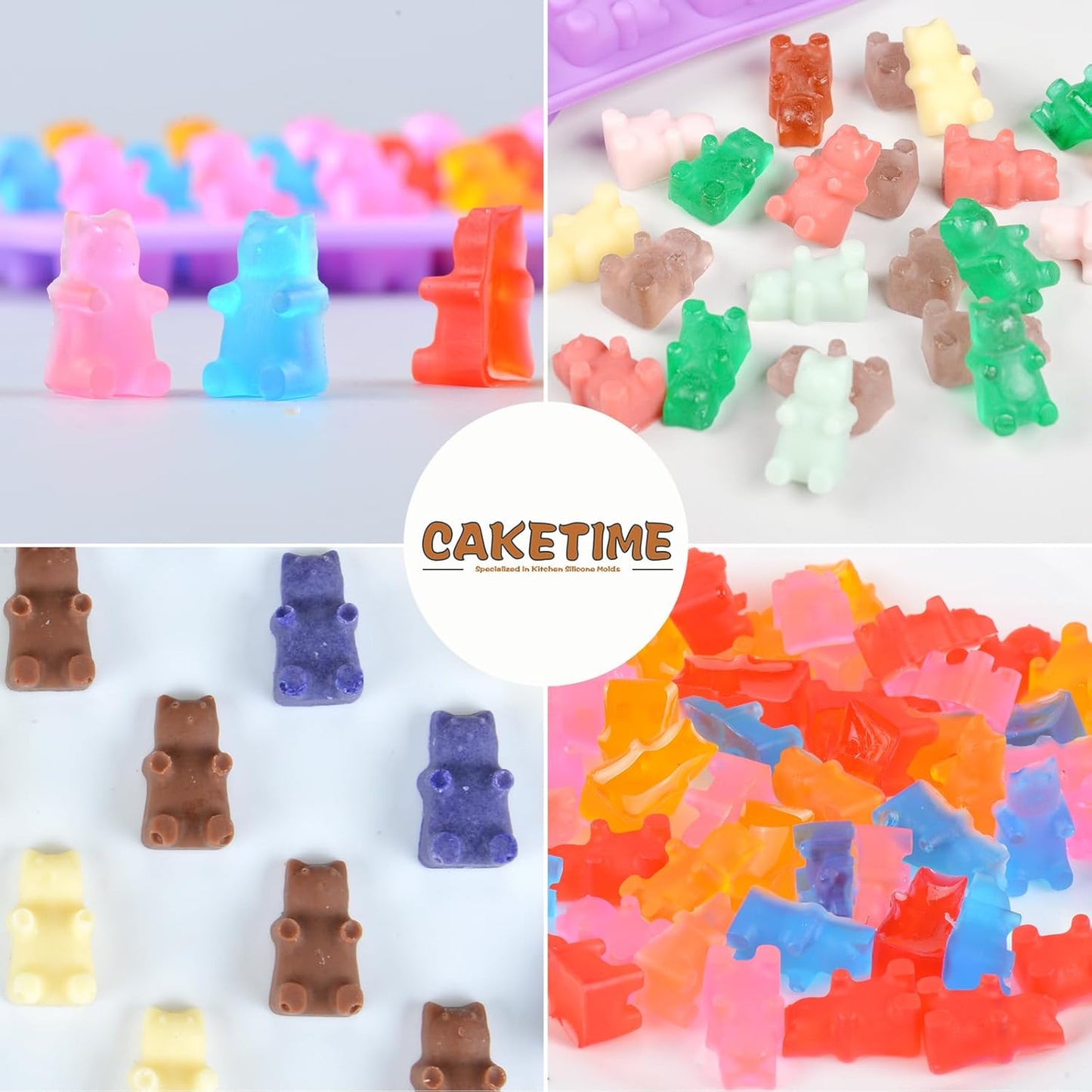 Silicone Gummy Molds by Gummy Molds - Mini Bear Candy Molds with 2 Droppers | Nonstick Food-Grade, Set of 4
