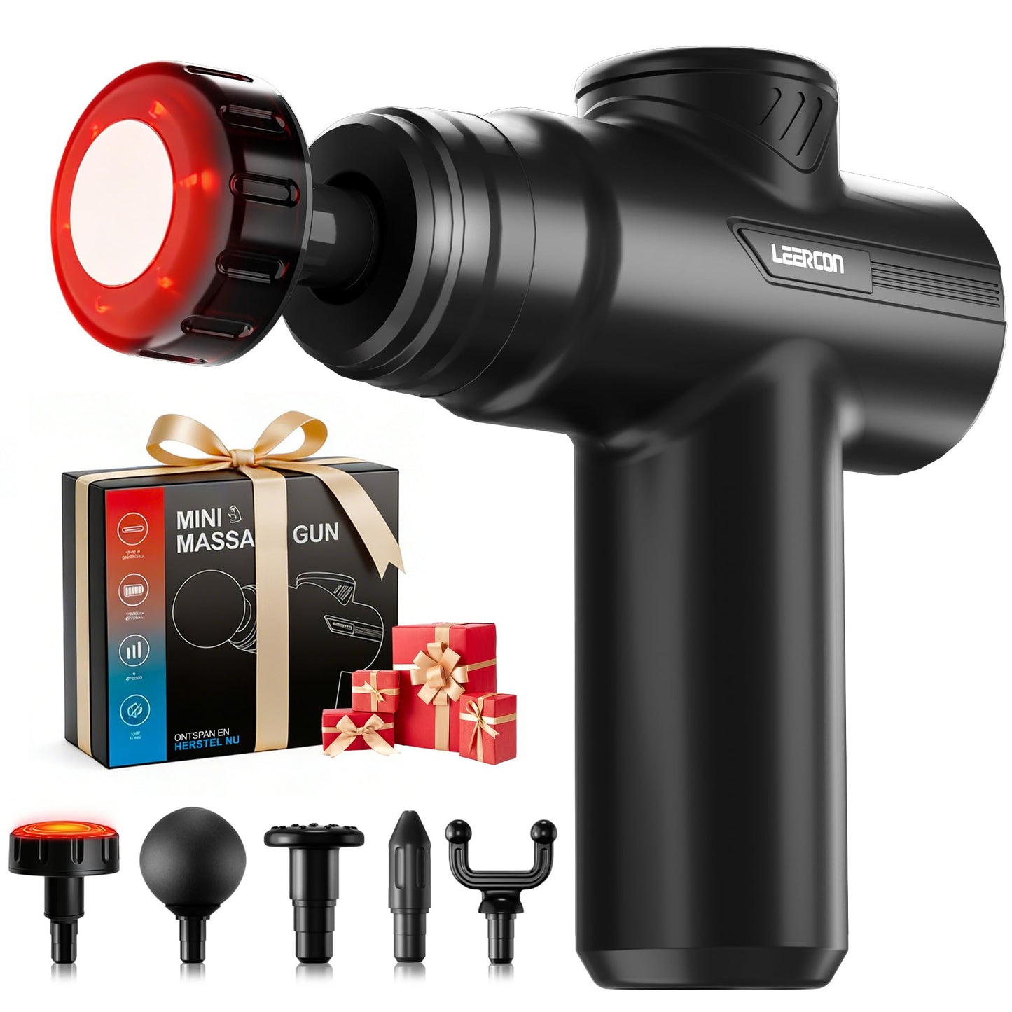 LEERCON Massage Gun with Heat Deep Tissue Back Massager Gun for Pain Relief, Mini Percussion Massage Gun - Birthday Gifts for Men Women Dad Mom him, Black