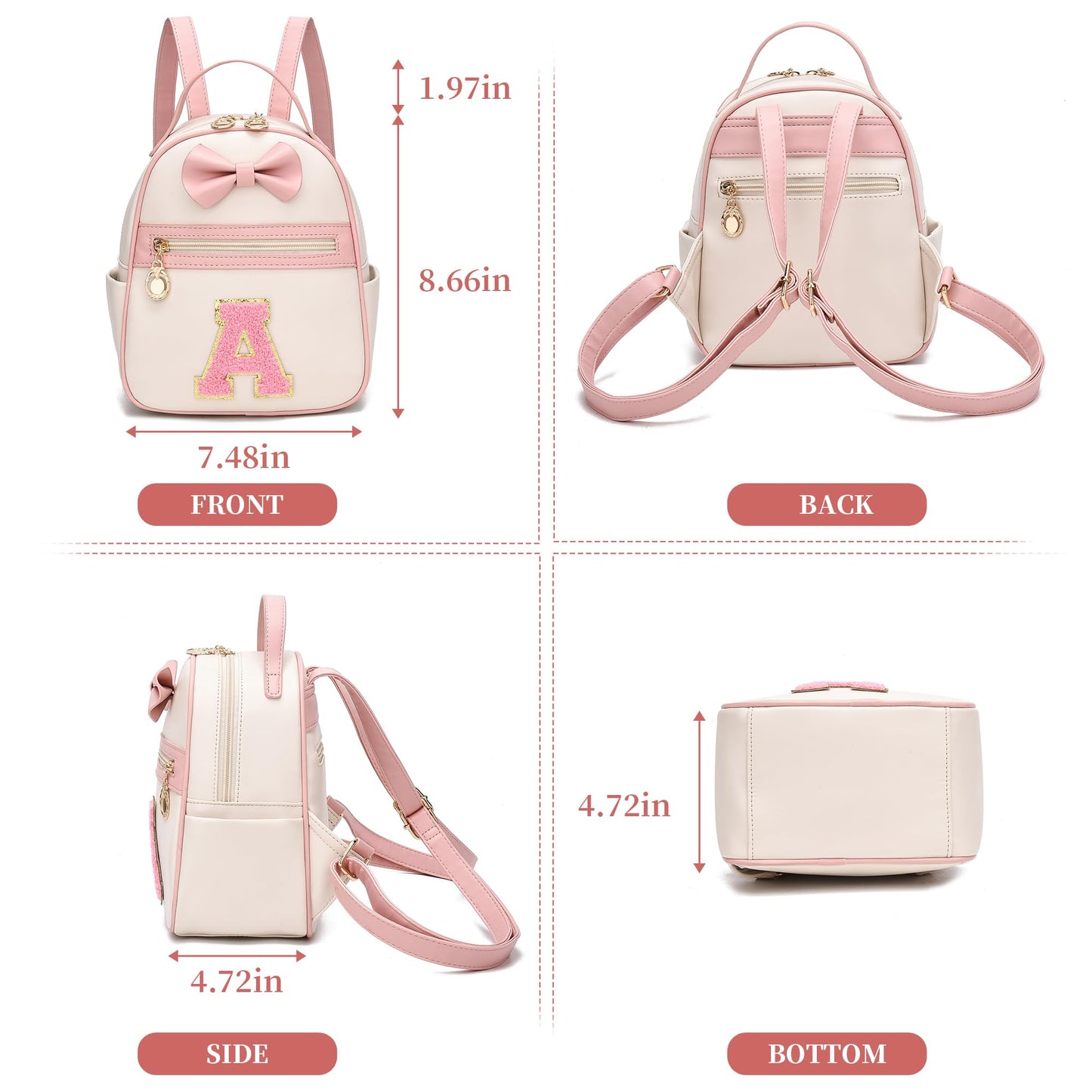 I IHAYNER Girls Initial Bowknot Small Leather Backpack Cute Mini Backpack Personalized Trendy Stuff Gifts for Women Pink-A