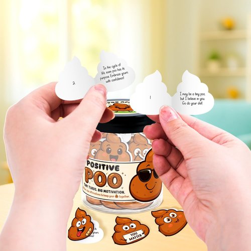 Funny Positive Poo Affirmation Cards Jar - Funny Gag Gift for Women, Men, Teens, Coworkers, Best Friend - Poop Emoji Gifts - Poop Gifts - Emotional Support Poo
