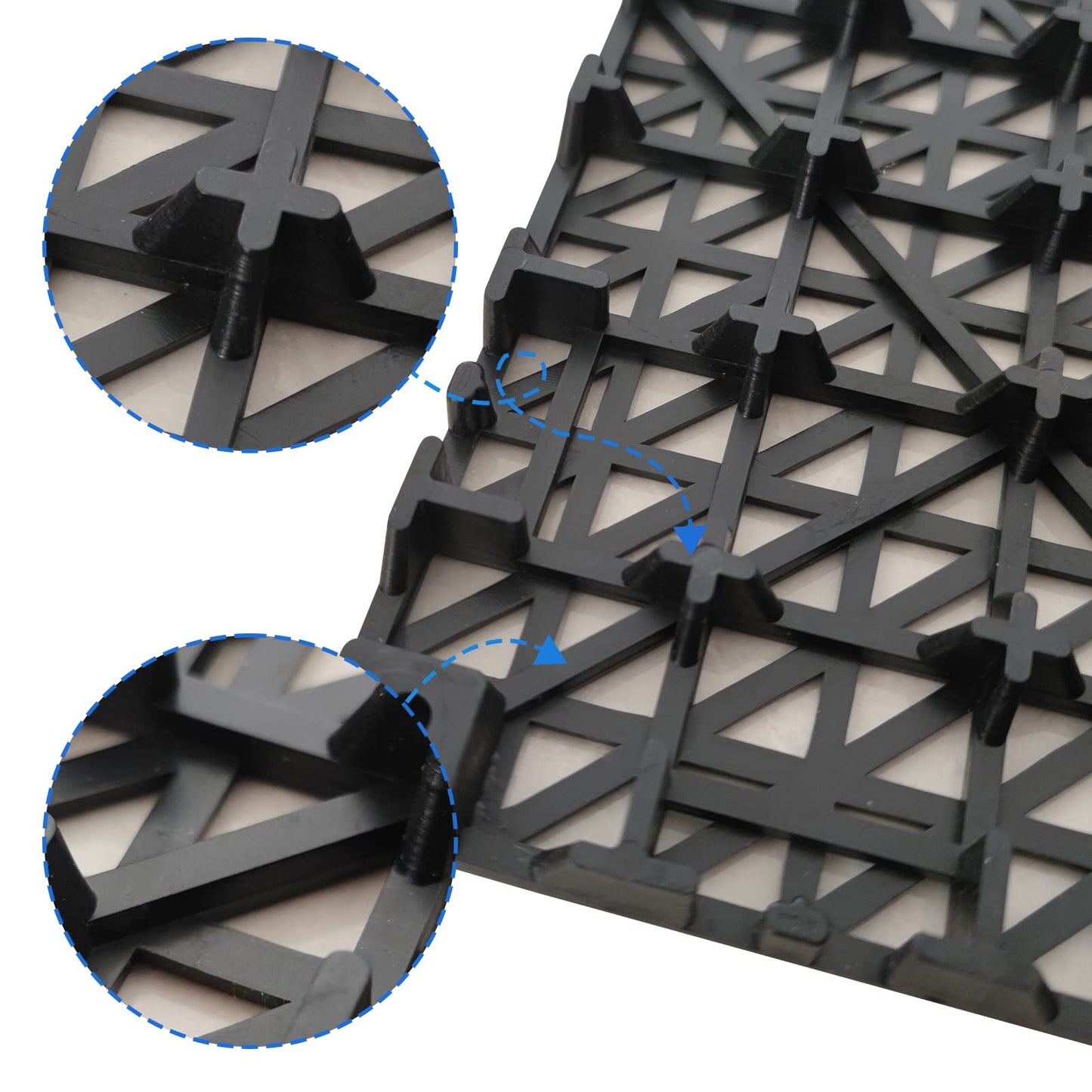 Jaderlu 12 Pack Modular Interlocking Cushion 11.6" x 11.6" Rubber Mat Floor Tile Mats Drain Pool Patio Balcony Yard Pet Area Washer Pad(Black)