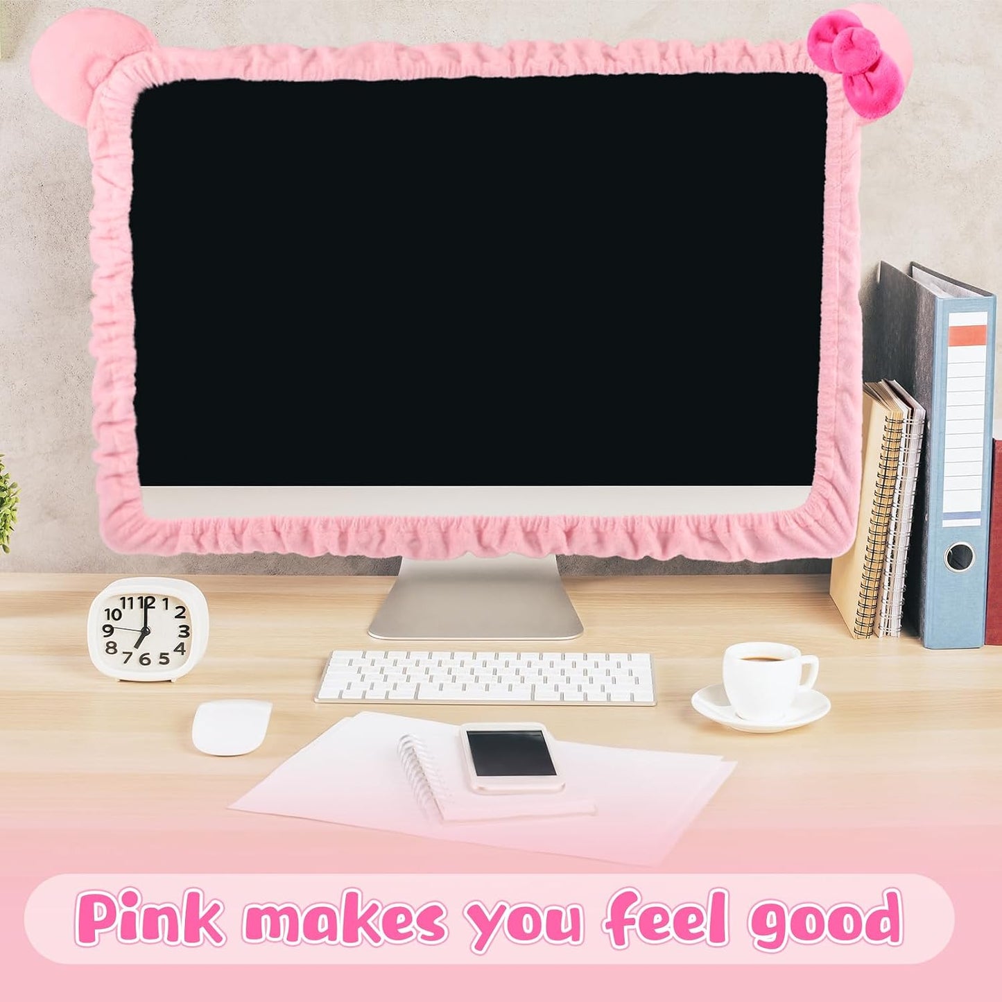 1 20''-29'' Remagr Pcs Kawaii Computer Monitor Cover with Cat Ear Design, Furry Cute Pink Monitor Dust Cover Protector