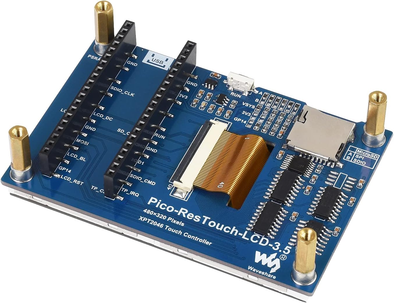waveshare 3.5inch 480320 65K XPT2046, ILI9488 for Raspberry Pi Pico LCD Touch Display Module Resolution Colors Display