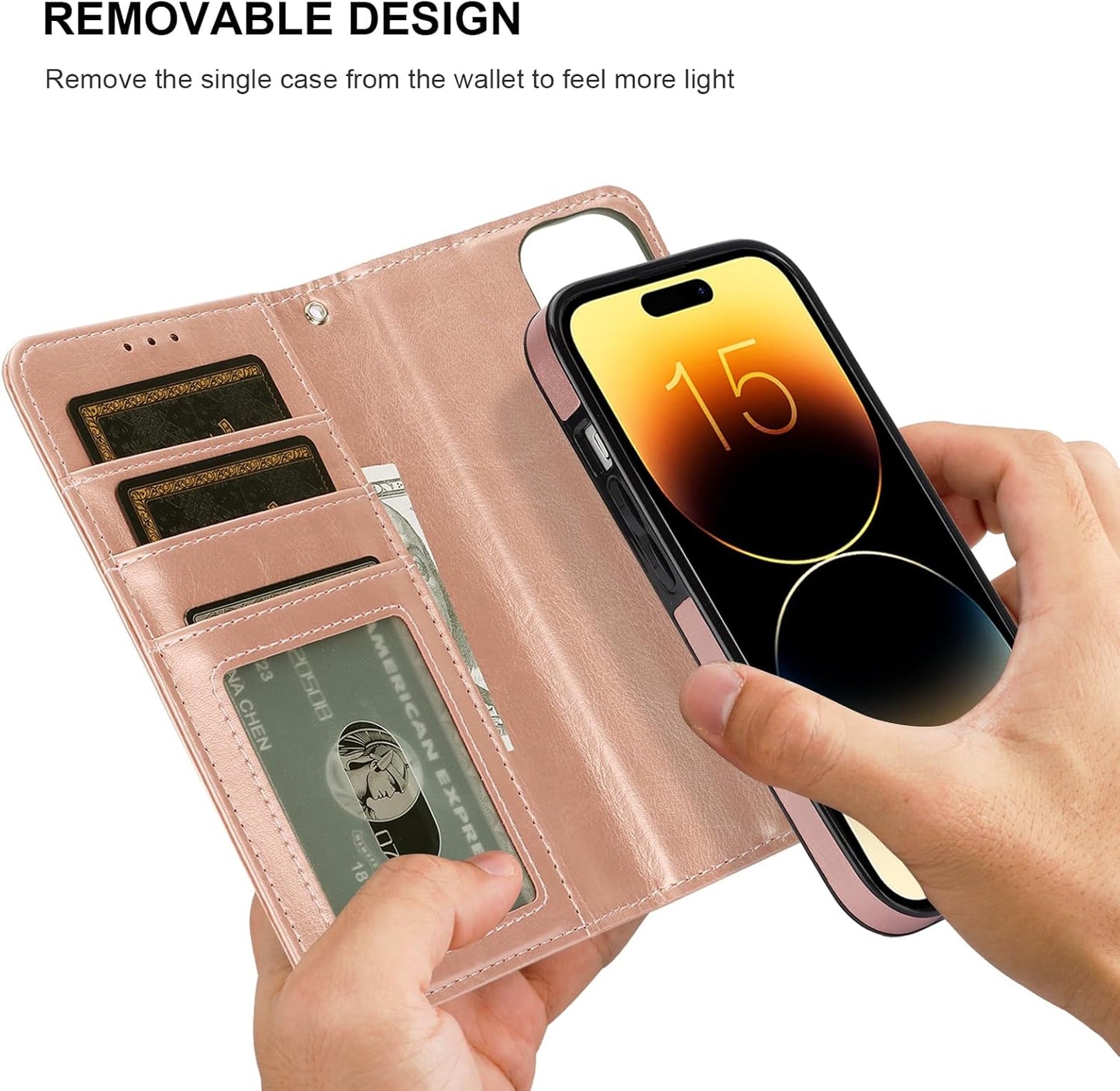Bocasal 15 5G 6.1 inch Detachable Wallet Case for iPhone RFID Blocking Card Slots Holder Premium PU Leather Magnetic