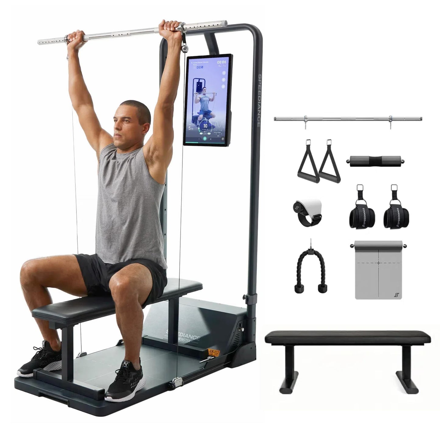 Speediance Gym Monster, Works & Adjustable Barbell Hooks & Skiing Handles 2 & Weight Lifting Belt & Extender Belt Attachment Bundle