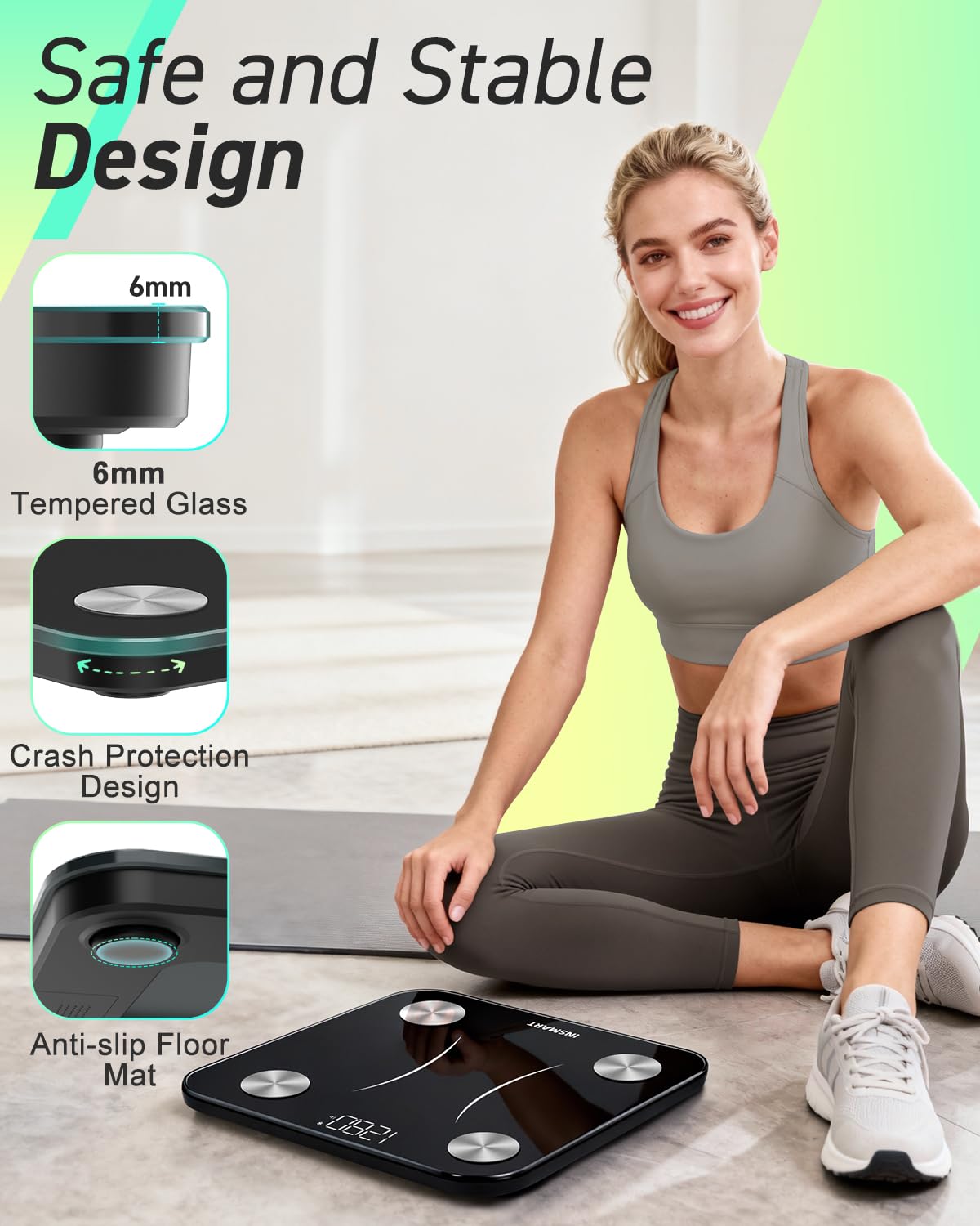 INSMART Body Fat Scale, Smart Scale for Body Weight 0.1lb High Accuracy, Digital Bathroom Weight Scale for BMI, Body Fat, Muscle 17 Body Composition Analyzer Sync with App, LED Display, 400lb, Black