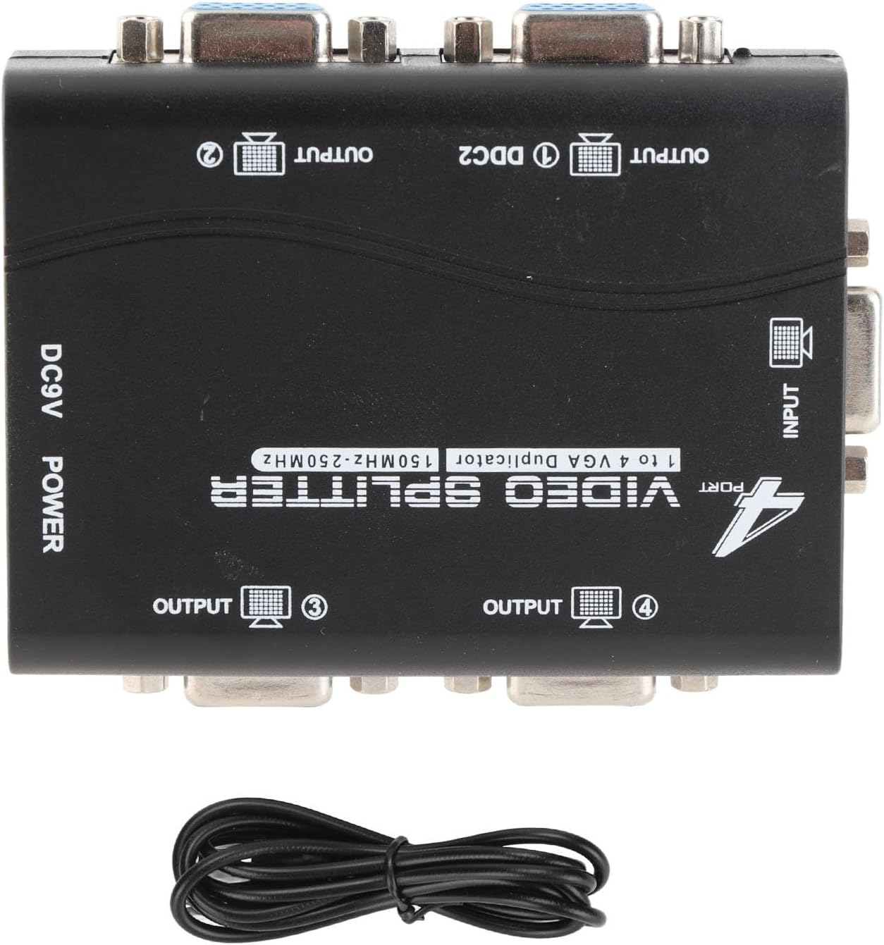 Wisoqu 4 1 4 250Mhz 1920x1440 VGA Splitter Amplifier Box, Port Powered in Out Video Distribution Duplicator, HD Video