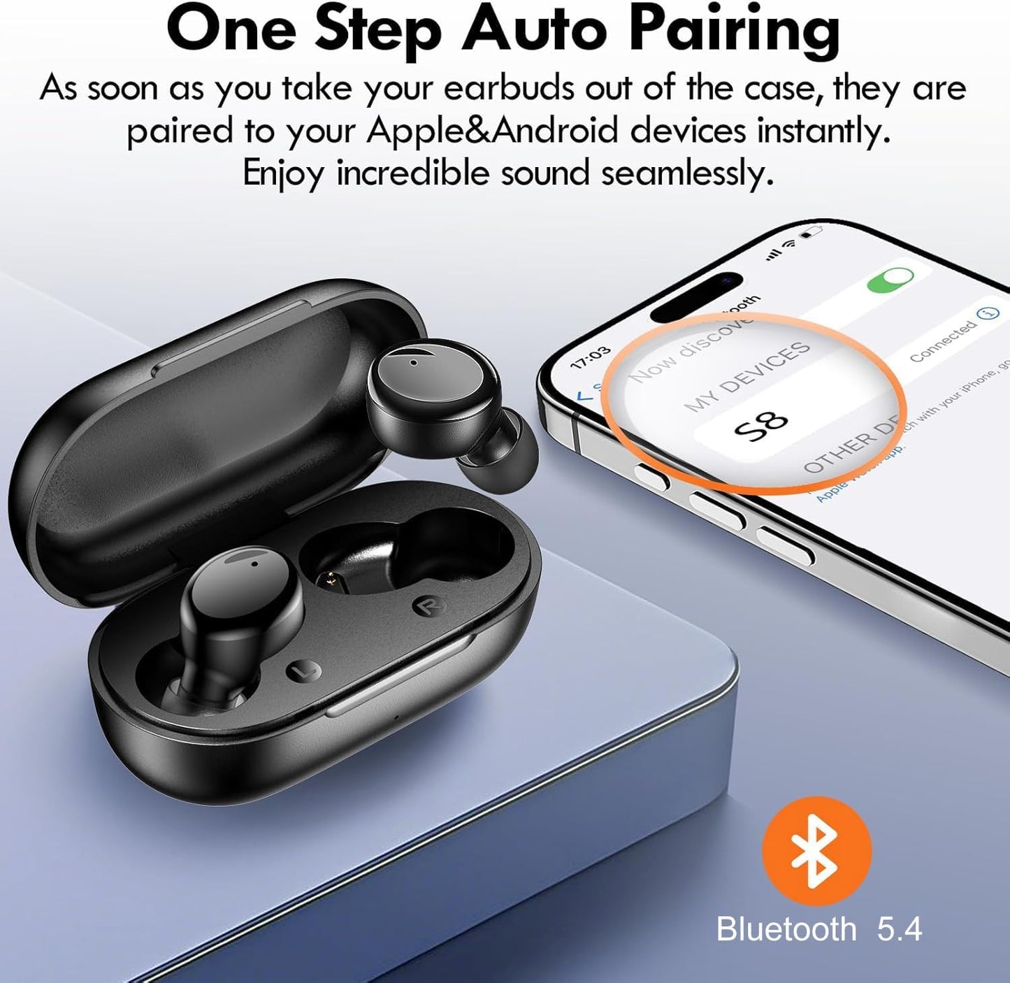 5.4 48H Lanteso True Wireless Bluetooth Earbuds, Playtime, Light Weight in Ear Headphones with Built in Mic, Premium