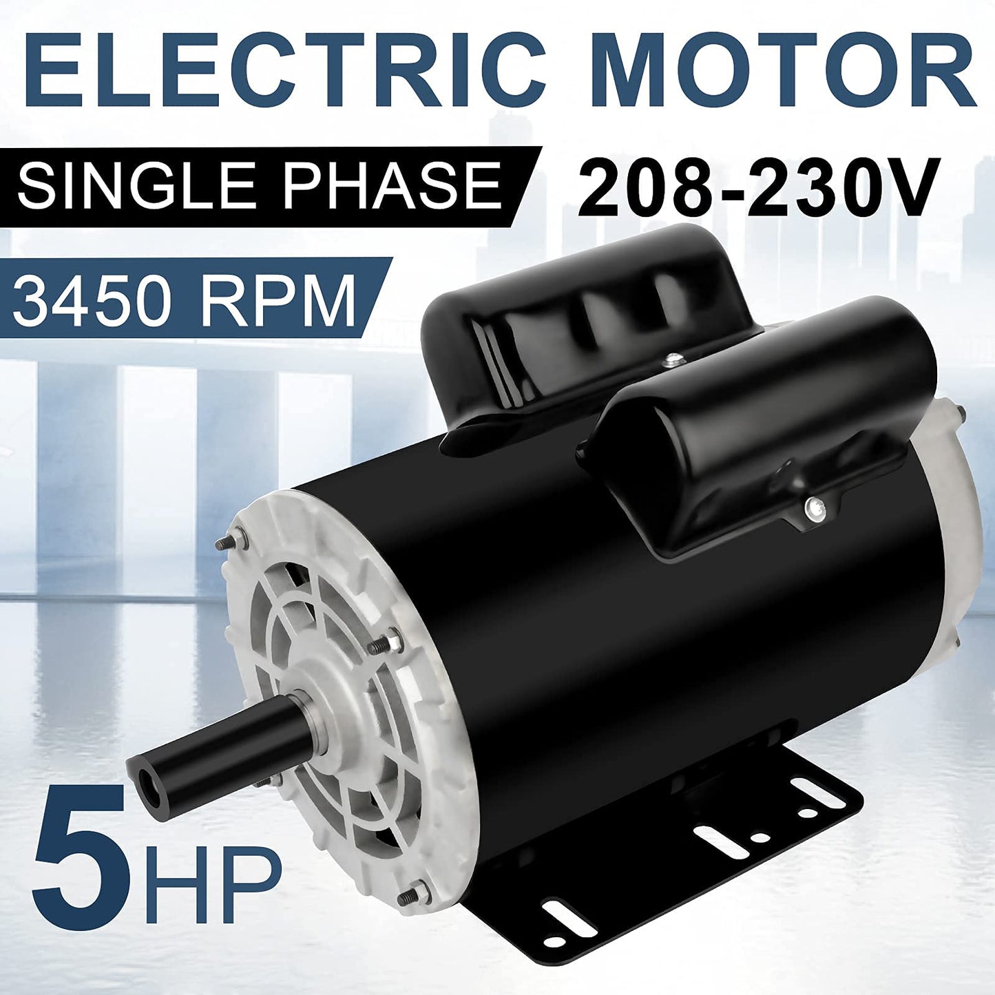 5HP Air Compressor Motor Single Phase Electric Motor 3450RPM 208V-230V 7/8" Shaft Diameter, CCW 56HZ Frame, 2Pole