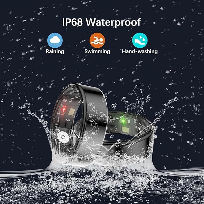 Smart Health Rings for Women Men, Fitness Tracker with Heart Rate, Blood Oxygen, HRV, Sleep Tracker, Step Tracker, No Subscription Fee, IP68 Waterproof Smart Ring for iphone & Android (Black 10#)