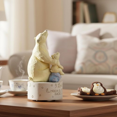 AIDLNS Polar Bear Music Box - Hand-Painted Keepsake Figurine | I Love You to the Moon and Back