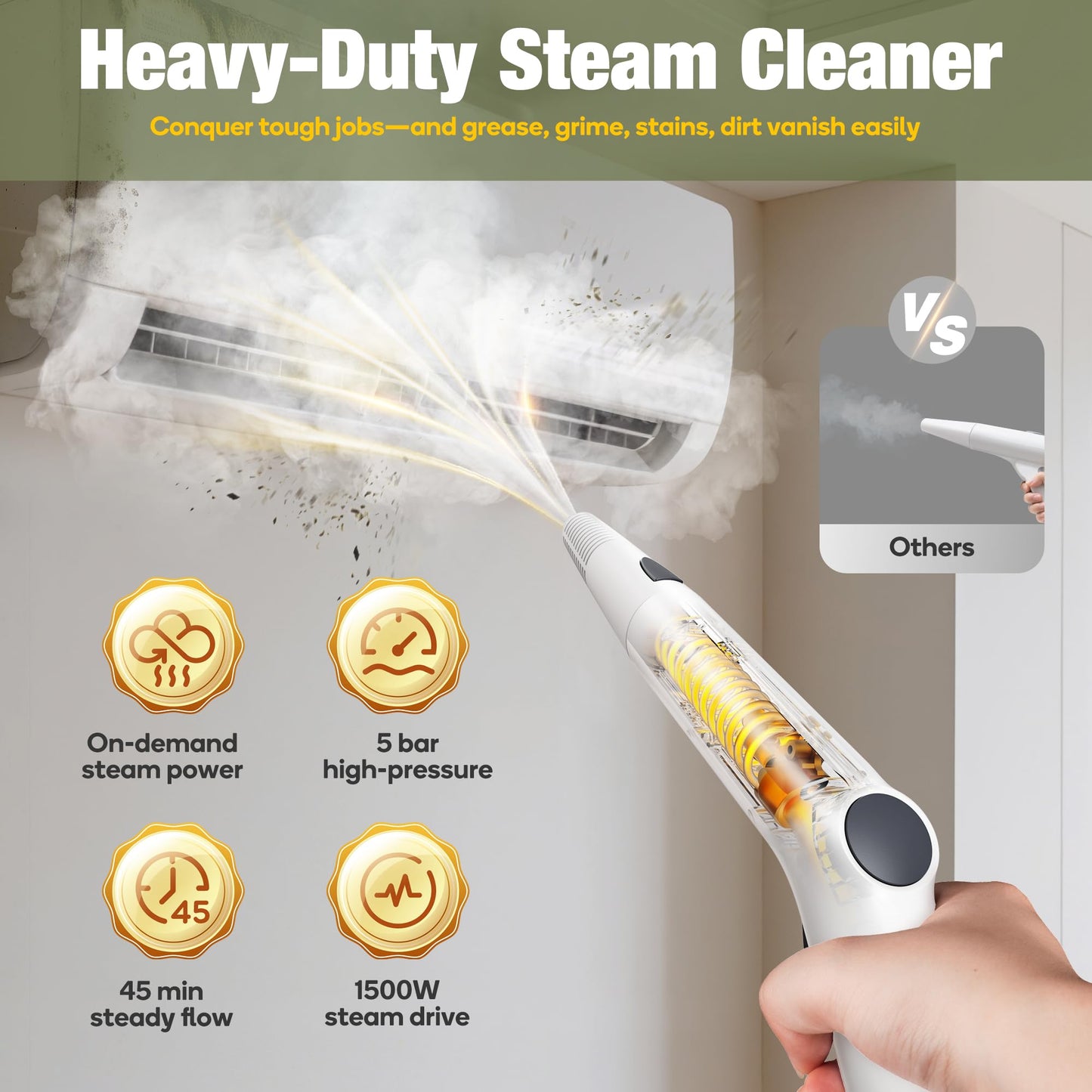 Newbealer Heavy-Duty Steam Cleaner for Home, Stainless Steel Boiler, Steam Mop with 20-Piece Accessories, Max 5 Bar, Multi-Purpose Steamer for Floors, Cars, Furniture, Tiles, and More
