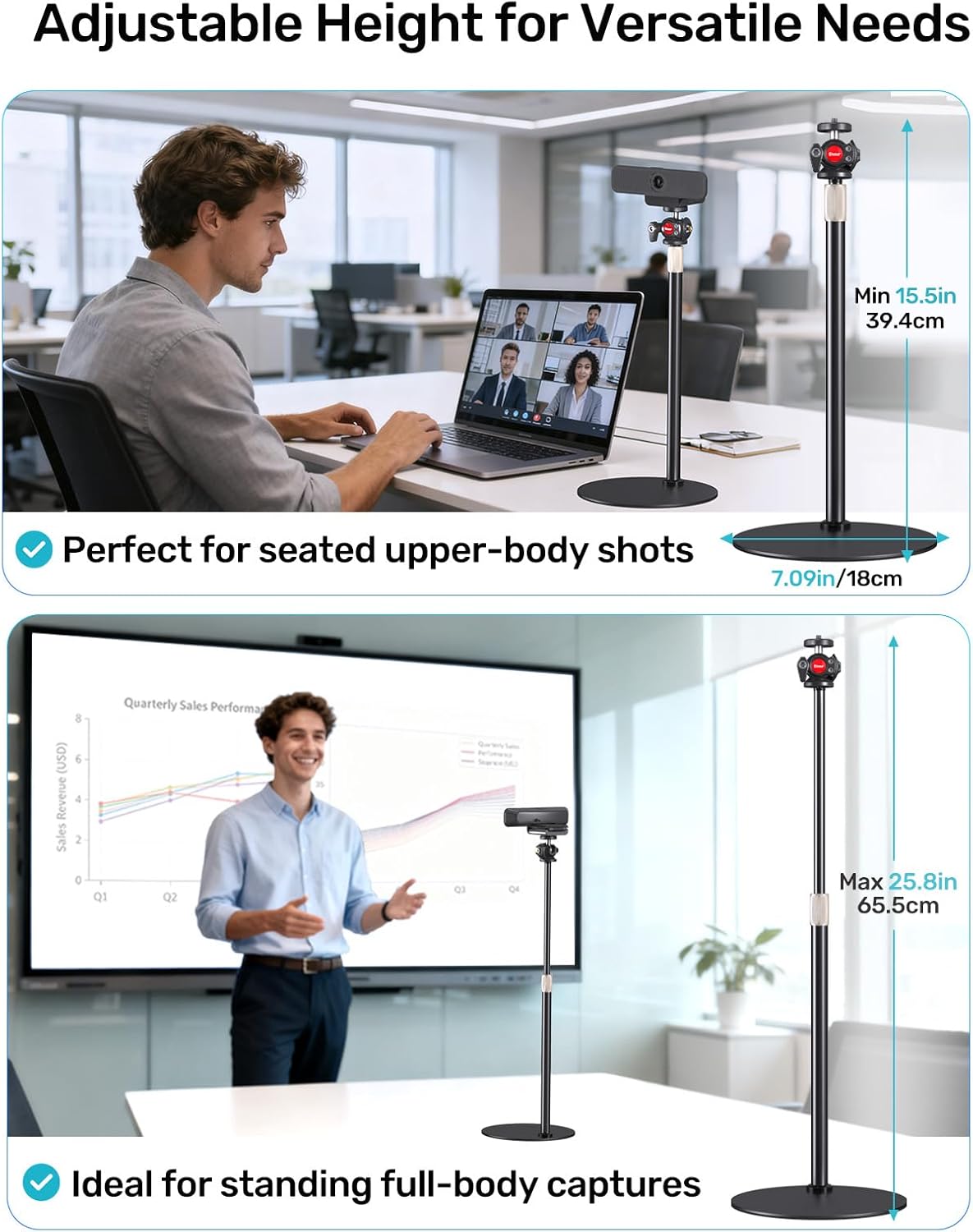 Etour C920 C922 360Rotatable 1/4" Webcam Stand for Desk, Raise Height Desktop Stand with Adjustment for Logitech Webcam