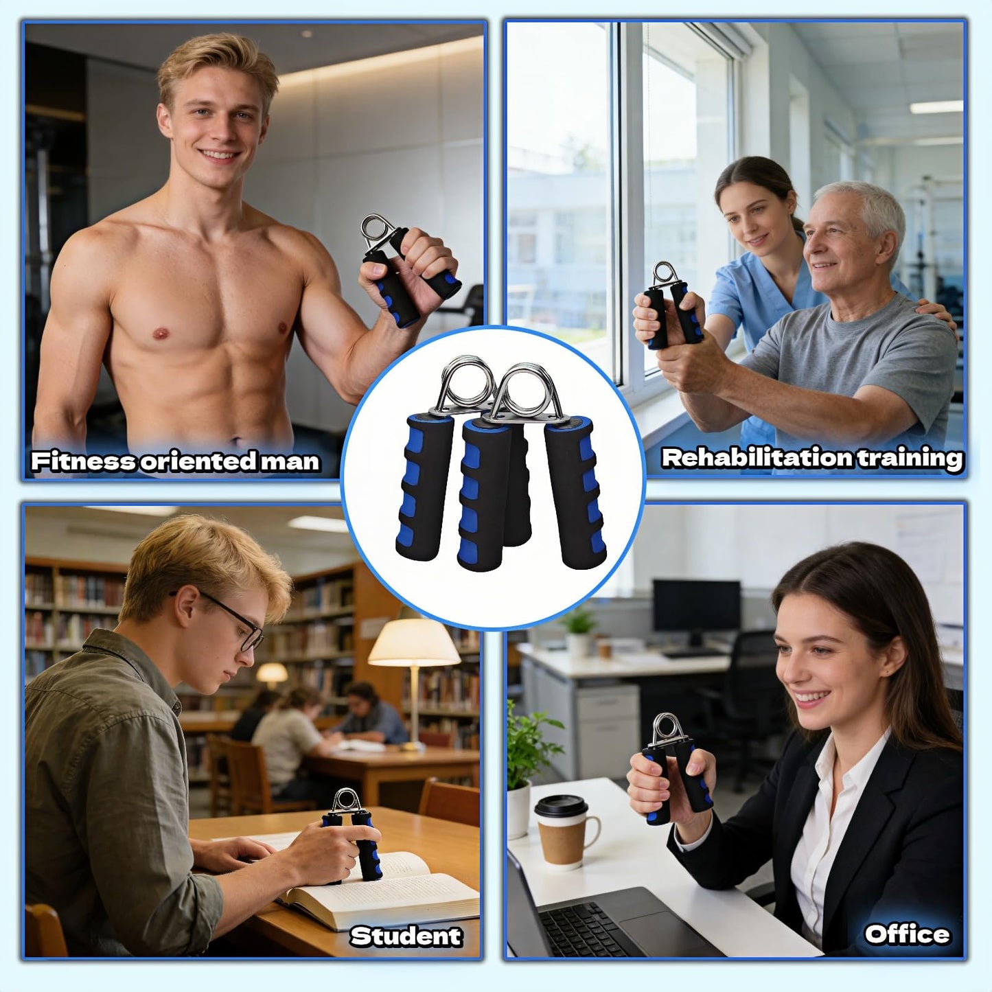 Yayaboqu Hand Grip Strengthener Set, Carbon steel wire+thickened foam Hand Exerciser for Wrist Forearm and Finger Strength Training, 2 Pack (Blue)