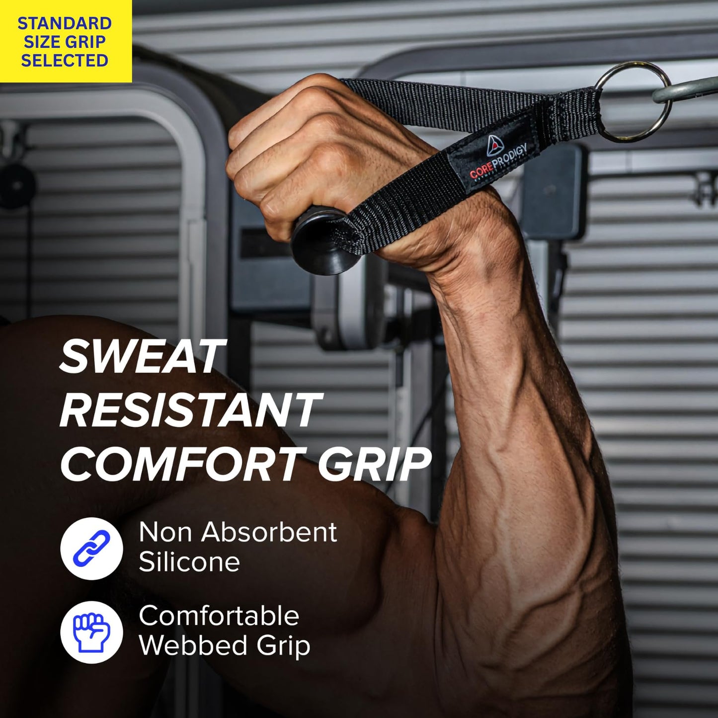 Core Prodigy Heavy Duty Exercise Handles - Grip Attachments for Cable Machine Pulleys, Gym Equipment, Resistance Bands, and Weight Lifting (Standard)