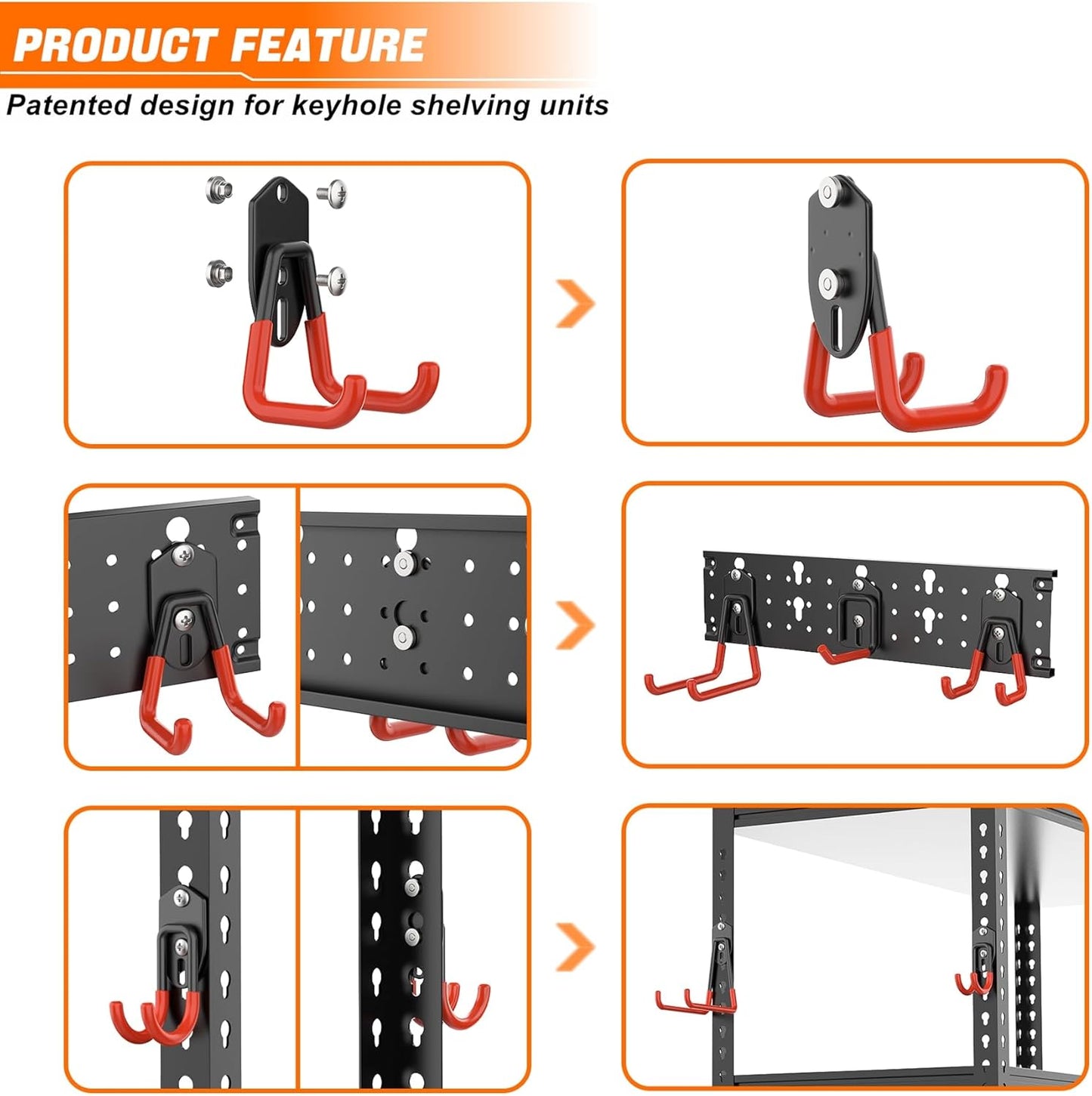 TORACK 24 PCS Garage Storage Hooks - Wall Mount Tool Organizer for Garden Tools, Ladders & More
