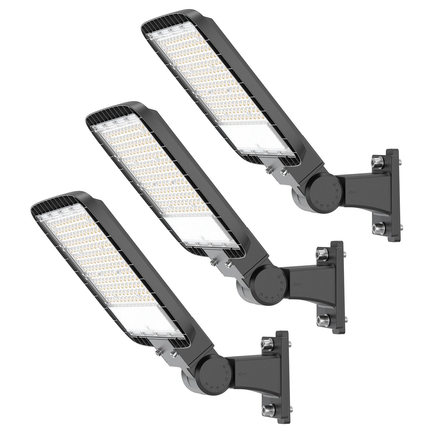 Demilare 200W LED Parking Lot Lights Outdoor Arm Mount with Dusk to Dawn Photocell 110V/120V Pole Flood Lights 5000K Outdoor Street Light IP65 Waterproof Commercial Area Lighting for Parking Lot 3Pack