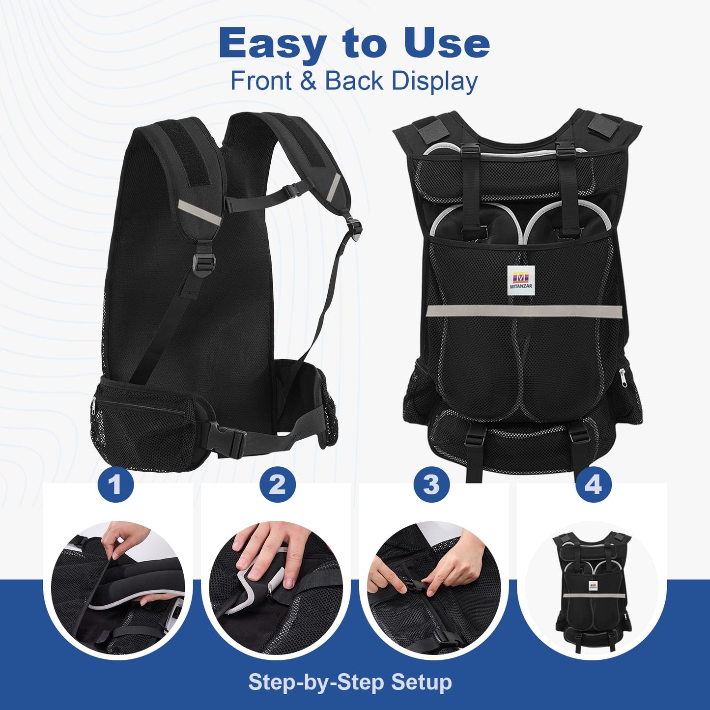 MITANZAR Adjustable Weighted Vest, 4.4-13.2 Pound Vest with 4 Iron Sand Training Pouches, Features Large Pockets, Men's Weighted Vest for Women's Strength Training, Running, Walking