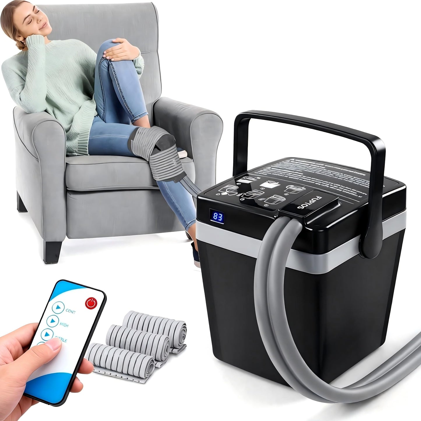 FUPTOS Cold Therapy Machine, Portable Ice Machine for Knee After Surgery with Adjustable Modes & Quiet Pump, for Shoulder Ankle Pain Relief, Cryotherapy Machine Post Surgery Recovery