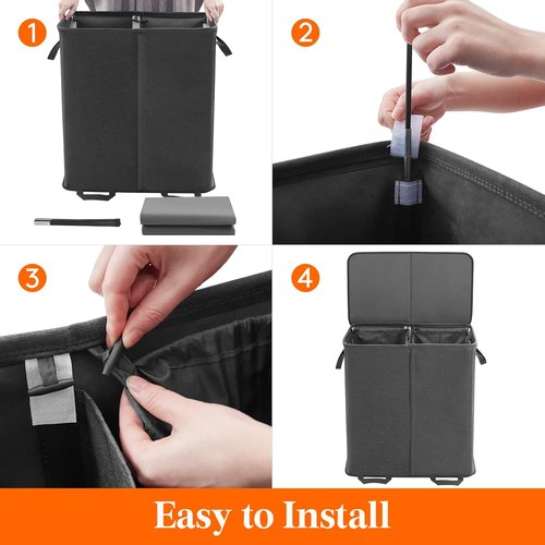 Lifewit Double Laundry Hamper - Large Collapsible Basket with Lid & Removable Bags | 136L Black
