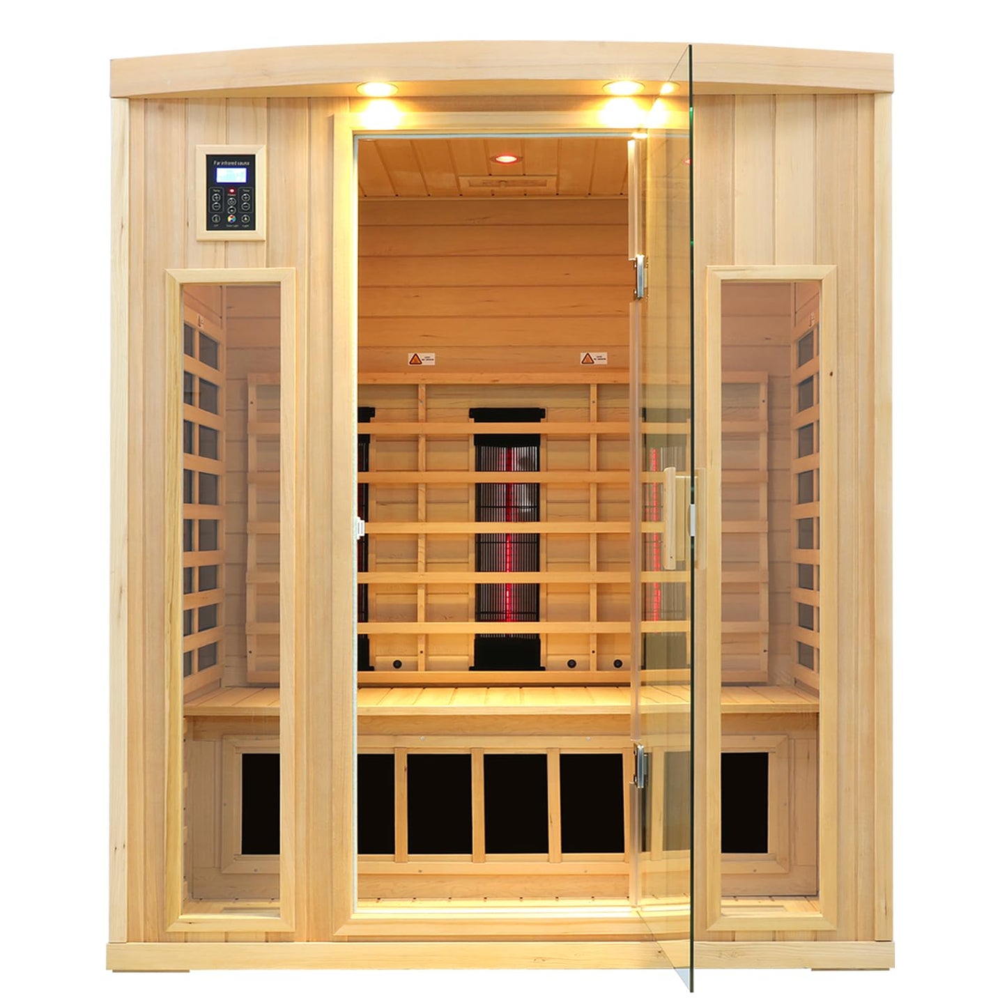KUNSANA Ceramic Infrared Sauna 3 Person, Infrared Saunas for Home, Low EMF Far Infrared Sauna, Indoor Home Sauna Spa, Hemlock Wooden Sauna with Bluetooth Speaker, Chromotherapy Lamp, 2050W