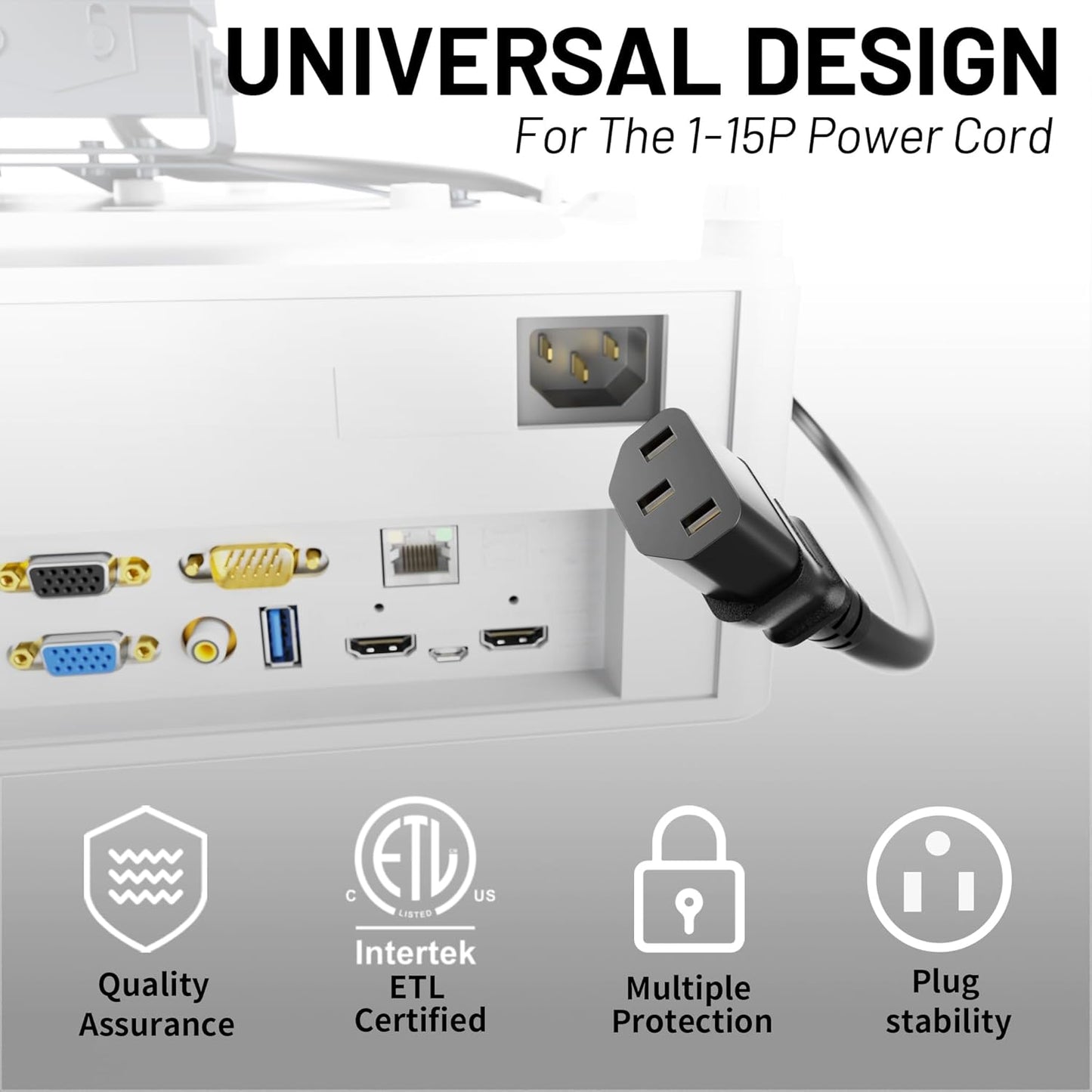 Vockjour 3 5ft 10 125 18AWG, 5-15P C13, Prong AC Power Cord Cable Amps Volts NEMA to Black PC Power Cable for TV