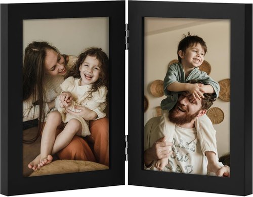 decorUhome 4x6 Picture Frame - Vertical Bifold Design with Plexiglass for Tabletop Display - Black