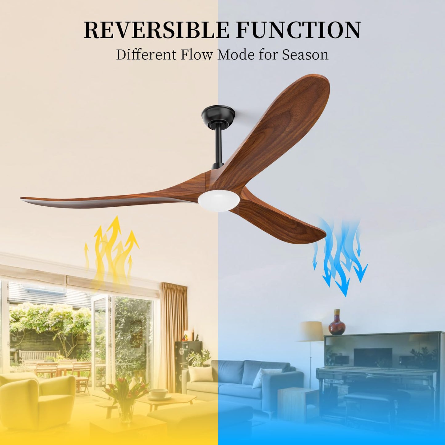 Obabala 70" Outdoor Ceiling Fan with Light and Remote, Solid Wood 3-Blade Ceiling Fan with DC Motor for Patio and Farmhouse, Dark Walnut