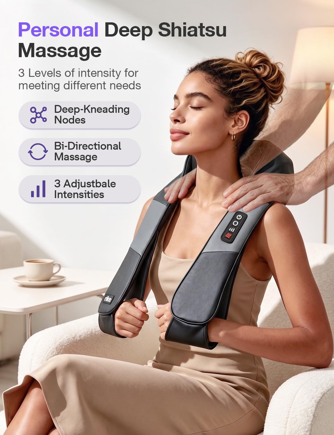 RIKE Neck Massager for Pain Relief Deep Tissue, Shiatsu Shoulder Massager with Heat, Corded Electric Back Massager with 3 Speeds, Fathers Day Gift Idea for Men Women Office, Car and Home Gym Use