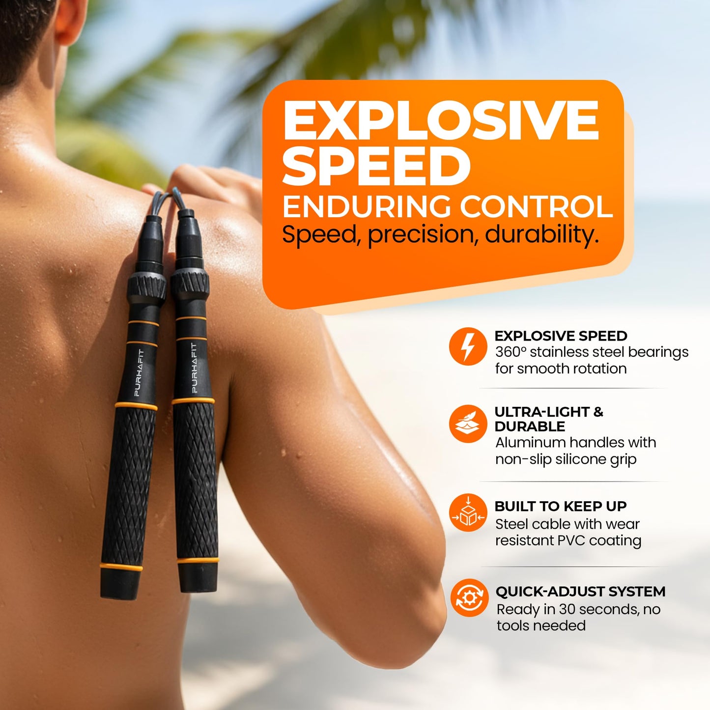 LYRA Adjustable Speed Jump Rope – 360° Ball Bearings, Steel Cable & Aluminum Handles – Fast Double Unders for CrossFit, HIIT & Fitness Workouts – Carry Bag & Extra Cable Included