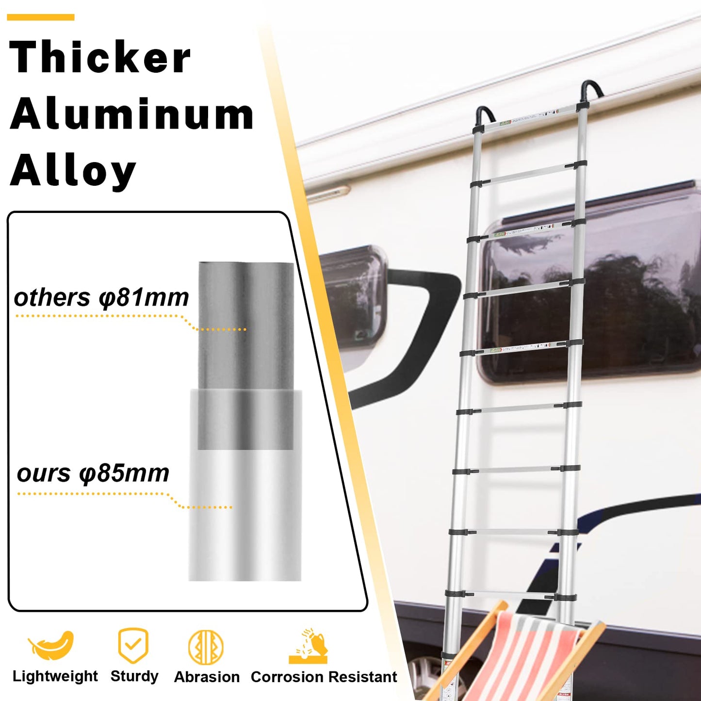 RIKADE Telescopic Ladder, 20.3 ft Aluminum Telescoping Ladder with Stable Hook and Non-Slip Feet, Portable Extension Ladder for Household and Outdoor Working, Max Load 330 lb, Aluminum