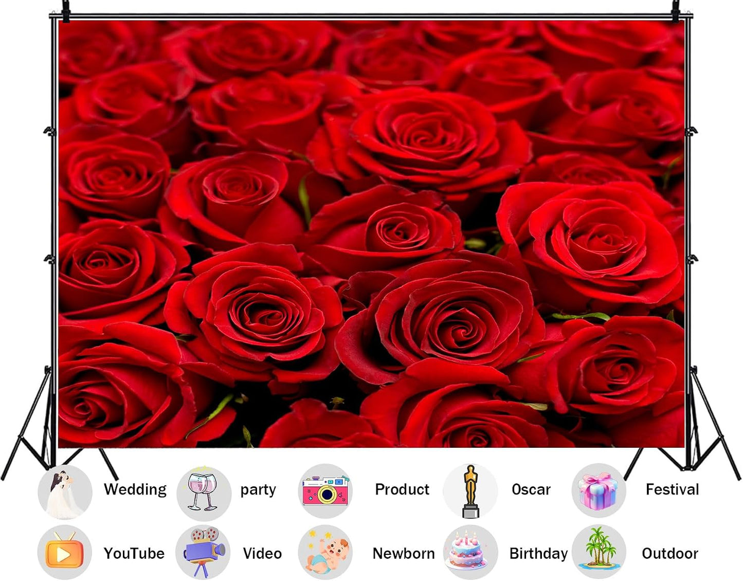 SHDASMIL 9X6ft Bright Red Roses Close Up Backdrop Fresh Floral Bouquet Background for Valentines Day Wedding Party