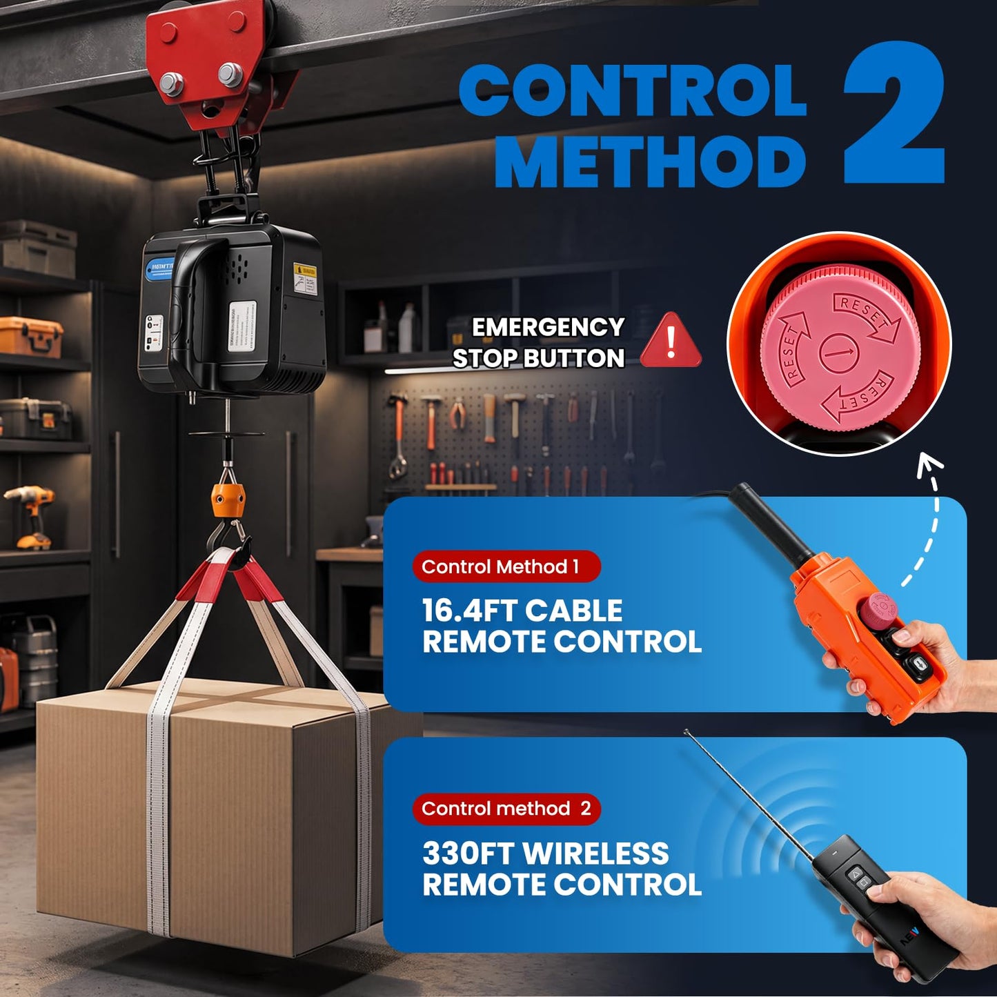 NEWTRY 1,100lb Electric Hoist Pro, Electric Winch 110v 120v, with 2 Wireless Remote Control, Cable Remote Control, Vertically & Horizontally