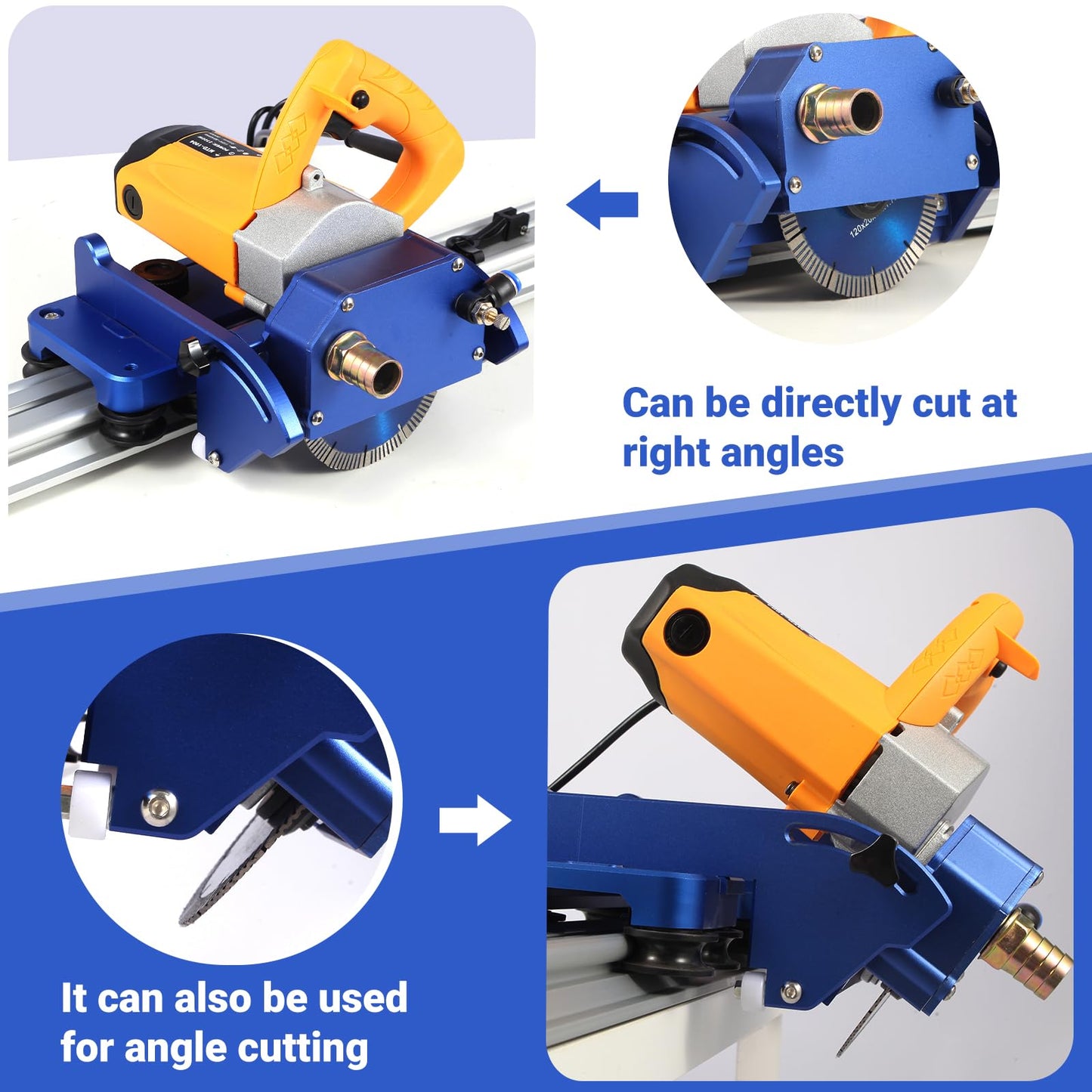 Electric Orbital Tile Cutter, 2300W Angle Grinder 8000RPM, 71" Cutting Length, Wet & Dry Blades, Bevel & Chamfer, Dual 1.05m Tracks with Suction Cups & Clamps, Water Pump & Tool Bag