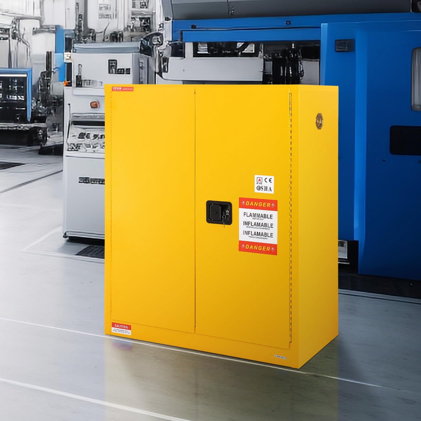 VEVOR Flammable Cabinet 18" x 43" x 50", Cold-Rolled Steel Flammable Liquid Storage Cabinet 34 Gal with 2 Adjustable Shelves/2 Manual Closing Doors for Industrial Use, Yellow