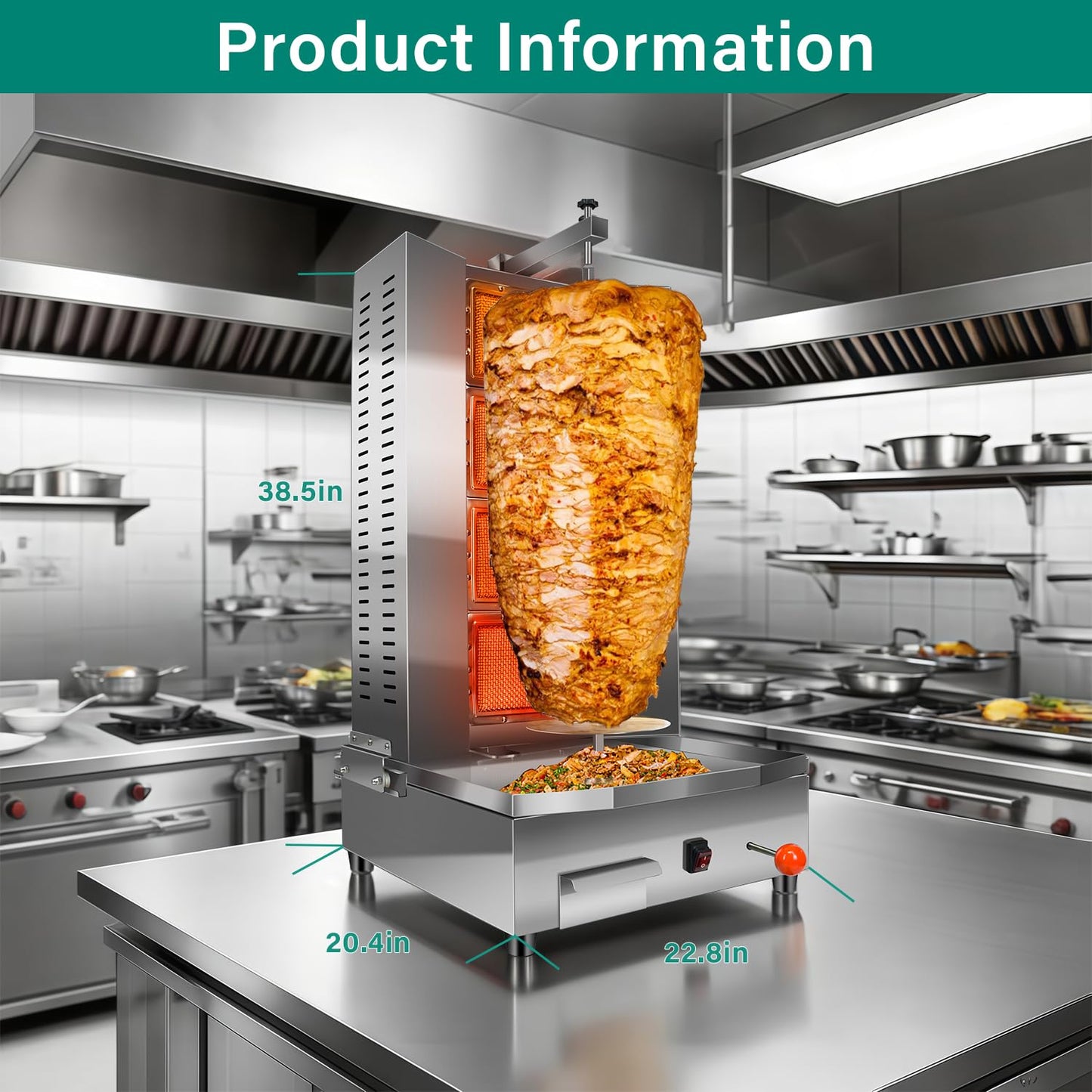 Li Zhen 4 Burners Shawarma Grill Machine Commercial Large Rotisserie Grill Kebab Vertical Rotisserie Propane Turkish Chicken Doner Kebab Broiler for Kitchen Restaurant