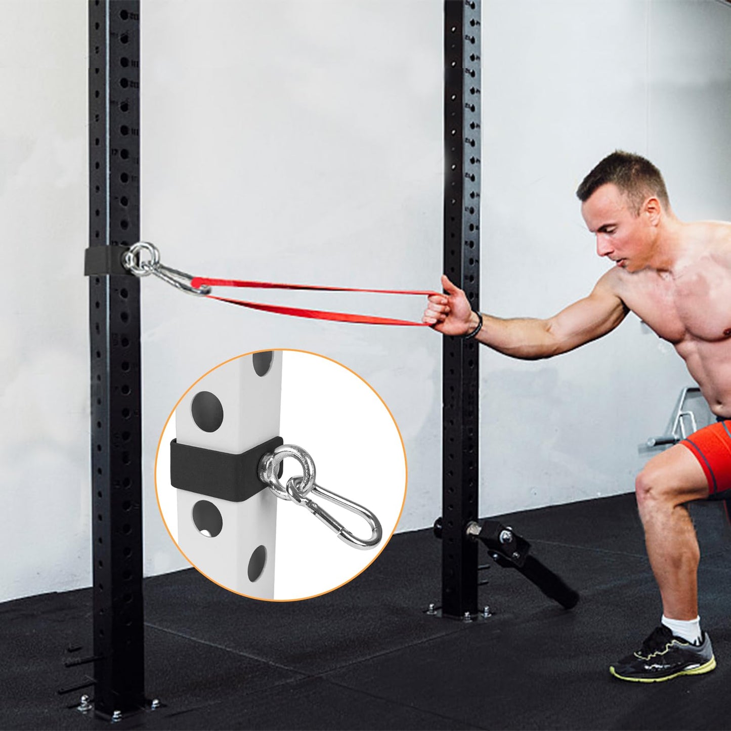 Ertuohg 2PCS Power Rack Attachments with Quick Connect Buckles, O-Ring Attachment for Power Rack Squat Racks, Heavy Duty Power Rack Shackle Band Attachment, Resistance Band Hooks Fits 1" Holes