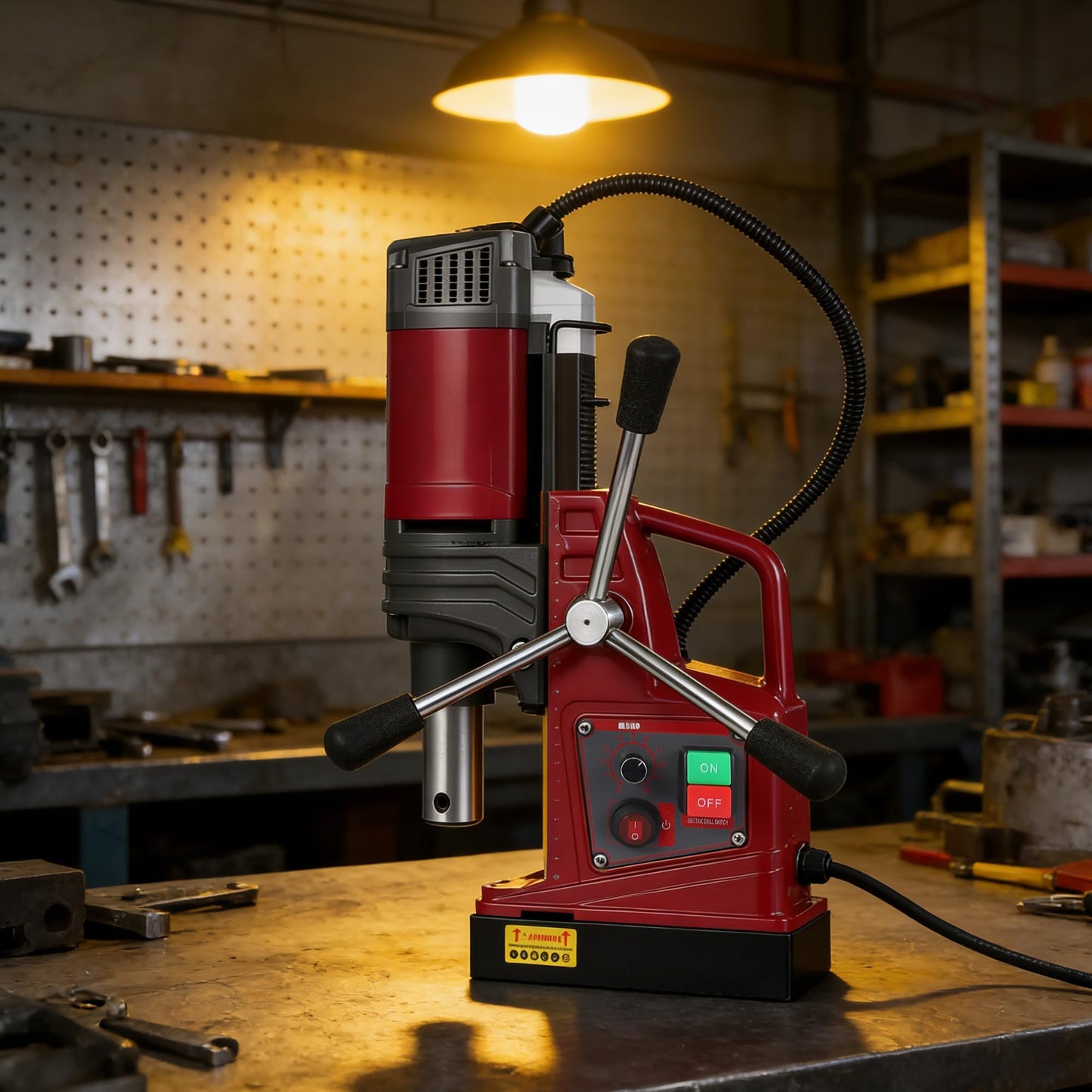 2 Inch Magnetic Drill Press, 210mm Max Stroke, 13000N Magnetic Force,1450W 820PRM Portable Electric Mag Drill Machine for Metal Drilling, Industrial Grade with Drill Chucks & Annular Cutters Kit