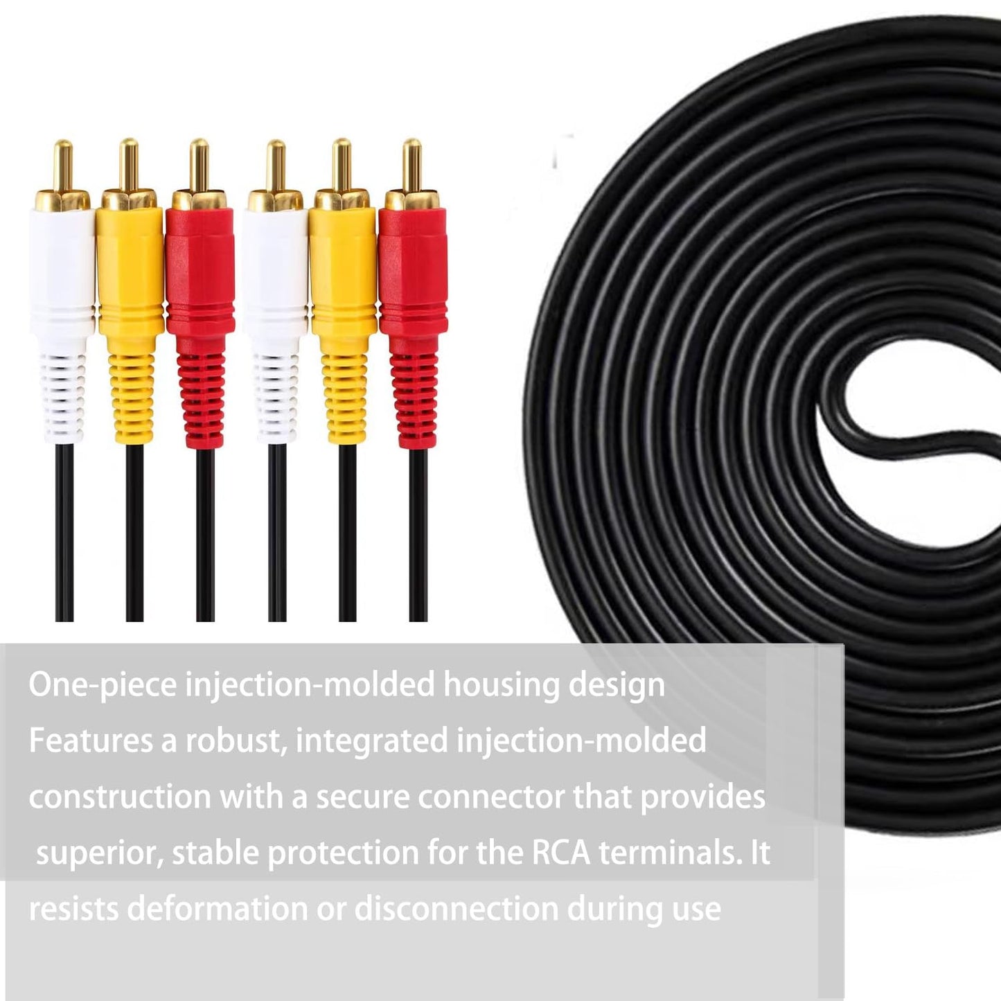 Generic 5 3 3 RCA Cable Feet, AV Cable RCA Male to RCA Male Composite AV Cable, Gold Plated Audio Video Cable for Home