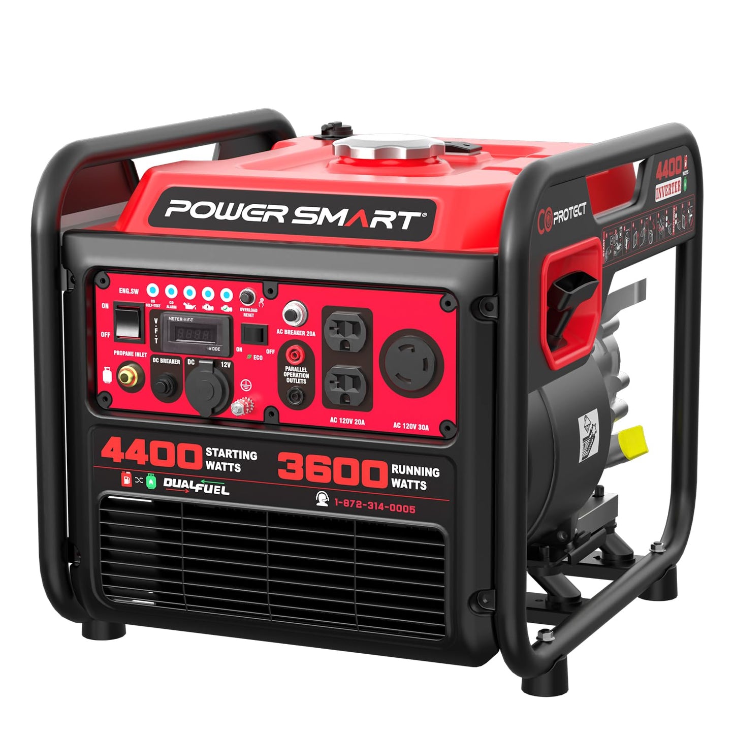PowerSmart 4400-Watt Dual Fuel Portable Inverter Generator, PowerSmart Gas Powered, CO-Sensor, Lightweight & Quiet for Home Use and Emergency Backup, Camping, EPA Compliant