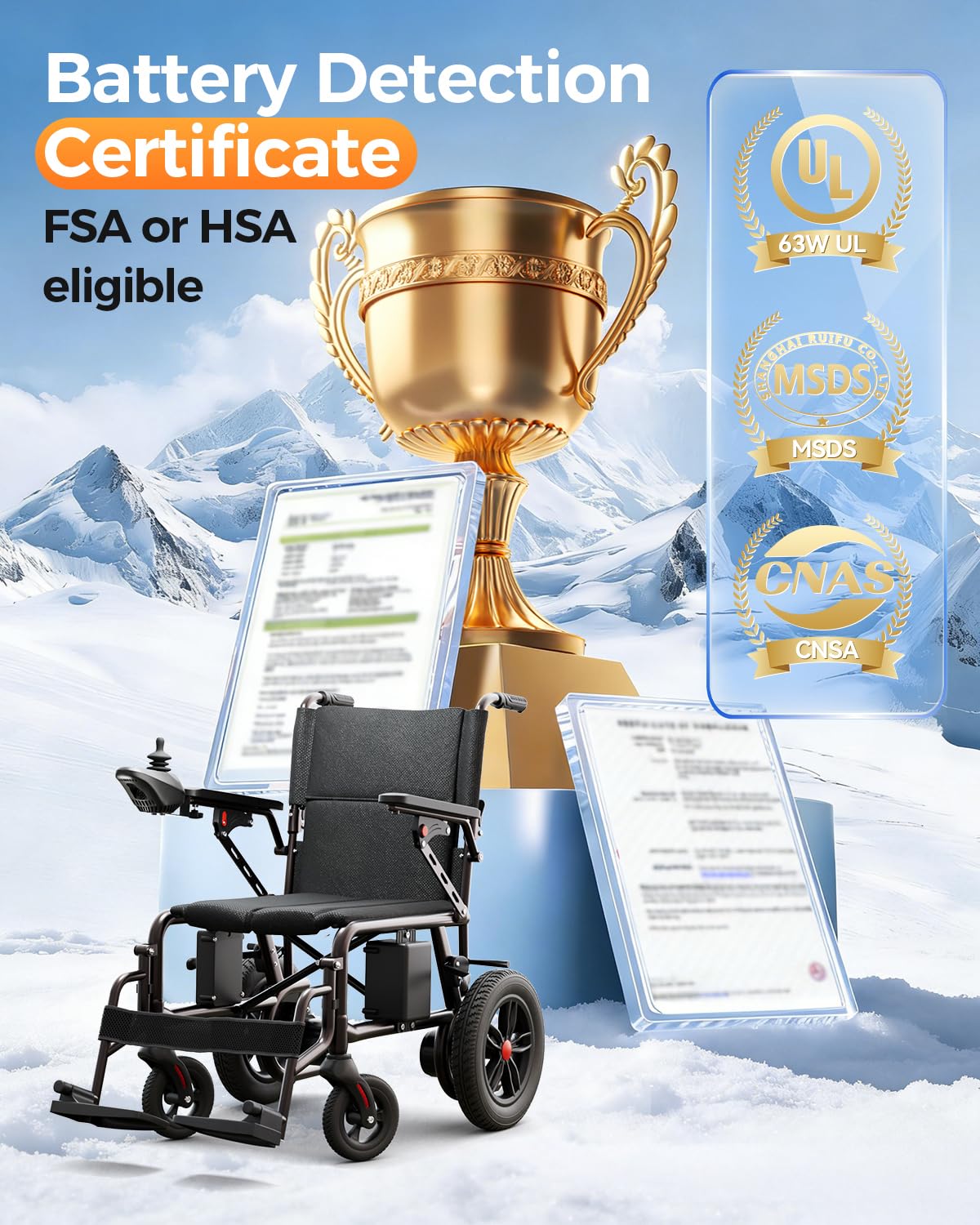 Electric Wheelchair for Adults - 15 Miles Long Travel Range, Lightweight Folding, Motorized Power Chair for Indoor/Outdoor Mobility - Compact Size - Black