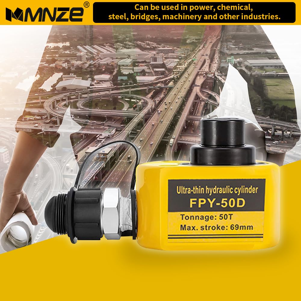 MMNZE 50T 65mm/2.6" Stroke Hydraulic Cylinder Low Profile Jack Multi-Section Ram Jack Lifting Cylinder for Machinery Ship Bridge Construction