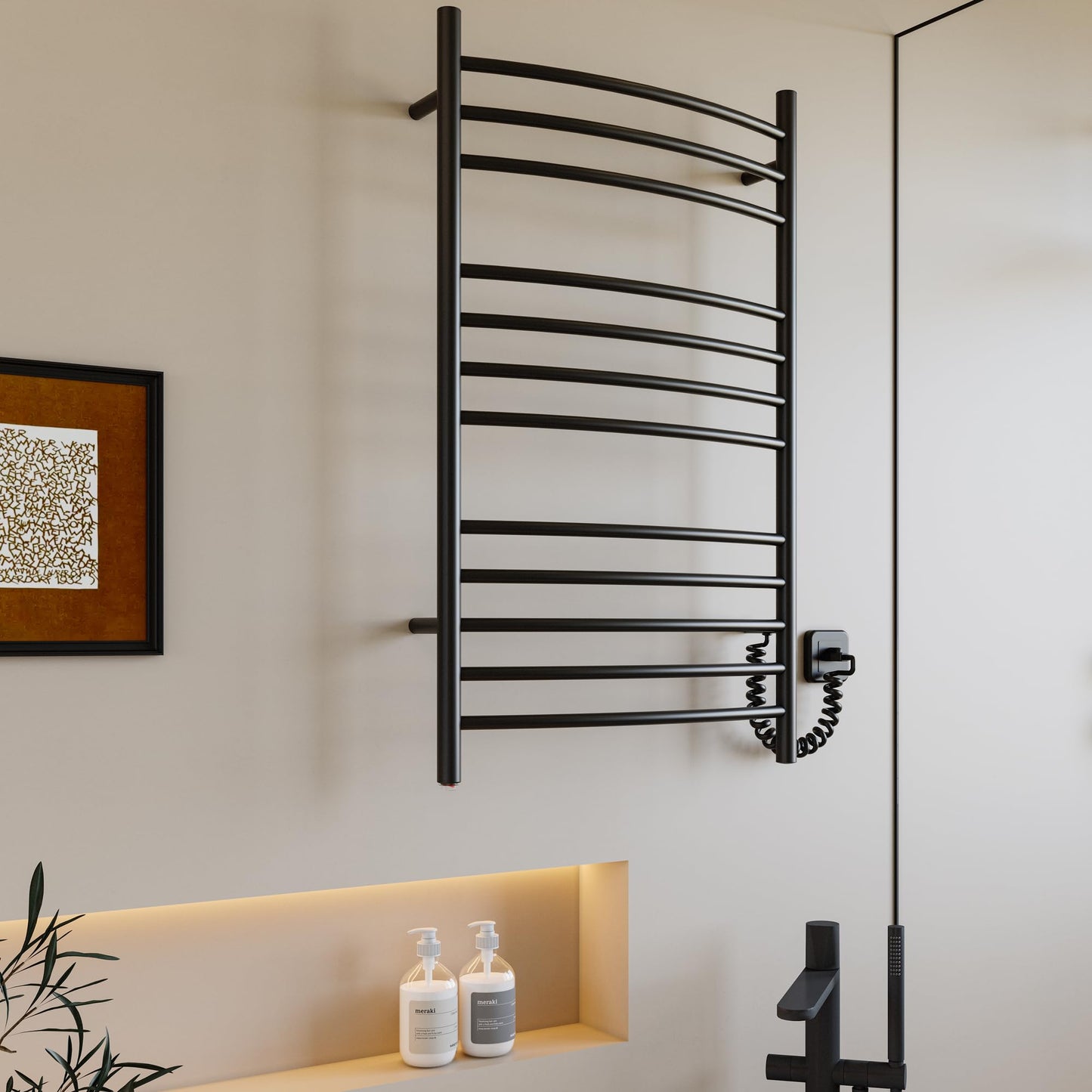 HEATGENE Towel Warmer Wall Mount Electric Plug-in/Hardwired Heated Towel Rack, 4-Supports Matte Black