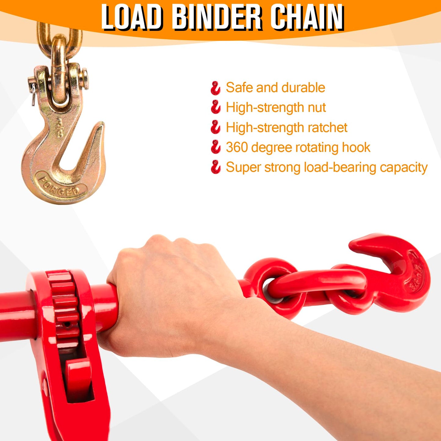 Chain Binders, Transport Chain, Tie Down Chain and Binder 3/8''-1/2'', 10Ft Chains with G70 Hooks, Ratchet Load Binders 9215Lbs Working Strength, Towing Chain for Flatbed Trailer Truck