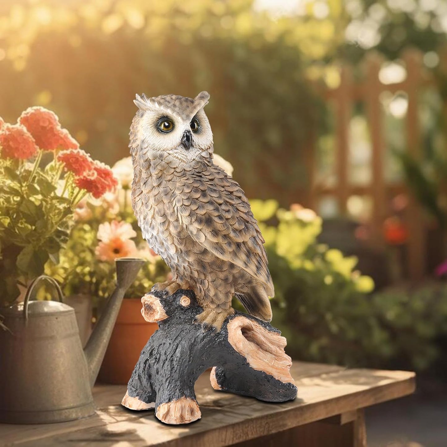 Skiennix Owl Garden Statue - Perching Forest Owl Resin Figurine for Indoor & Outdoor Decor | Yard & Patio Accent