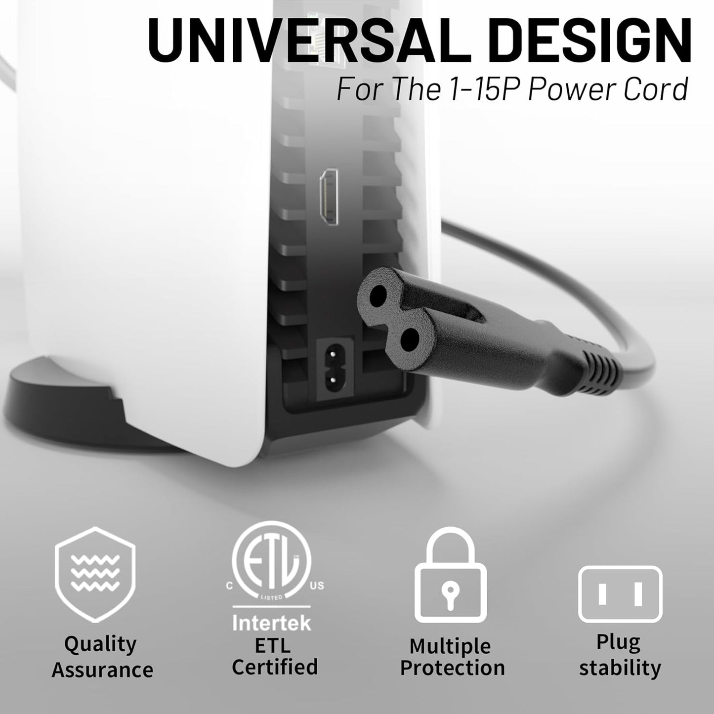 Vockjour 2 5Ft PS5/PS4/PS3 5 4 3, Prong AC Power Cord Black, Universal Power Cable Replacement for Sony Slim