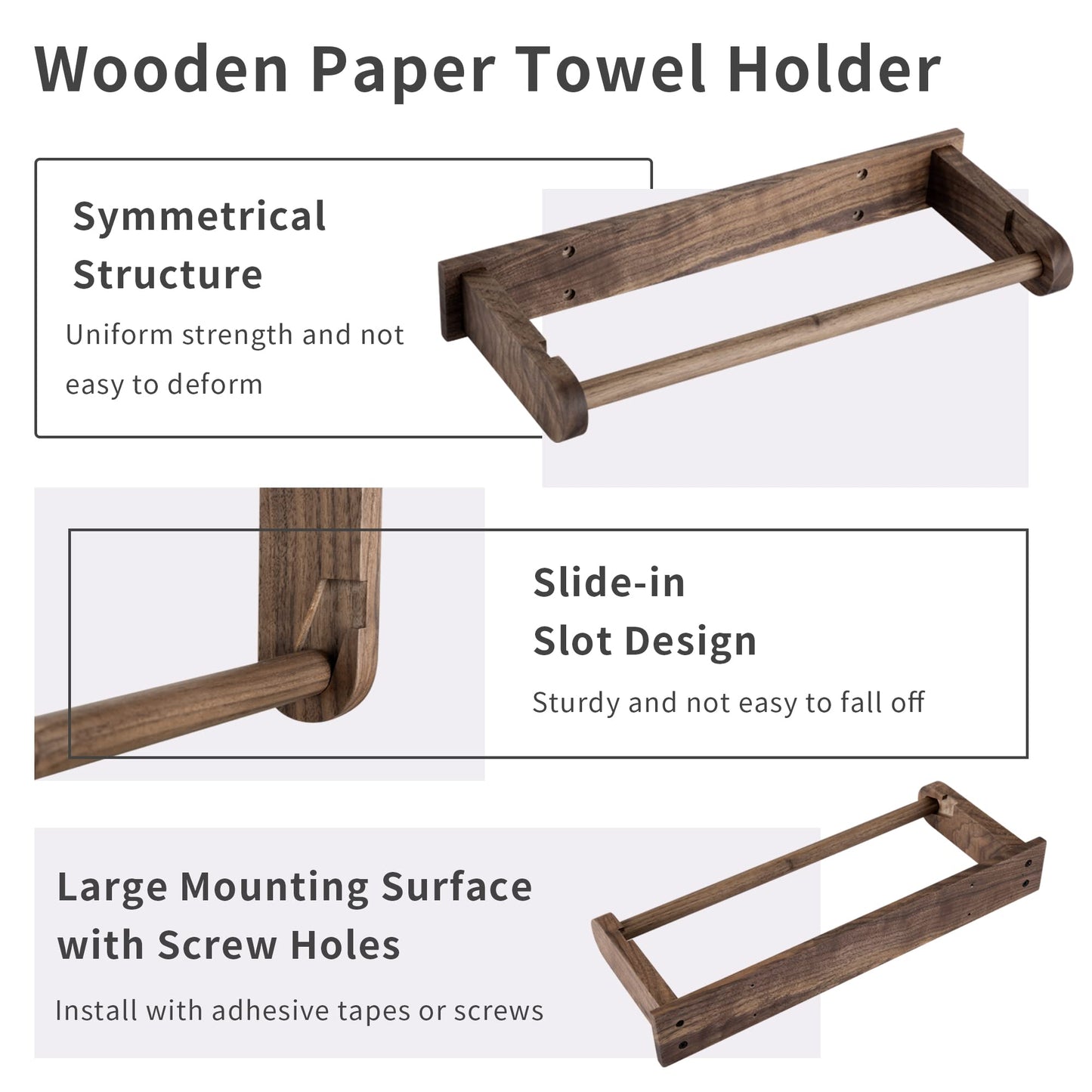Wood-Paper-Towel-Holder-Under-Cabinet-Kitchen-Handmade - Wall Mounted/Adhesive No Drill Sturdy Roll Hanging Organizer, Horizontal Papertowel Dispenser Easytear, Handcraft Decor Gift Real Woodwork Home