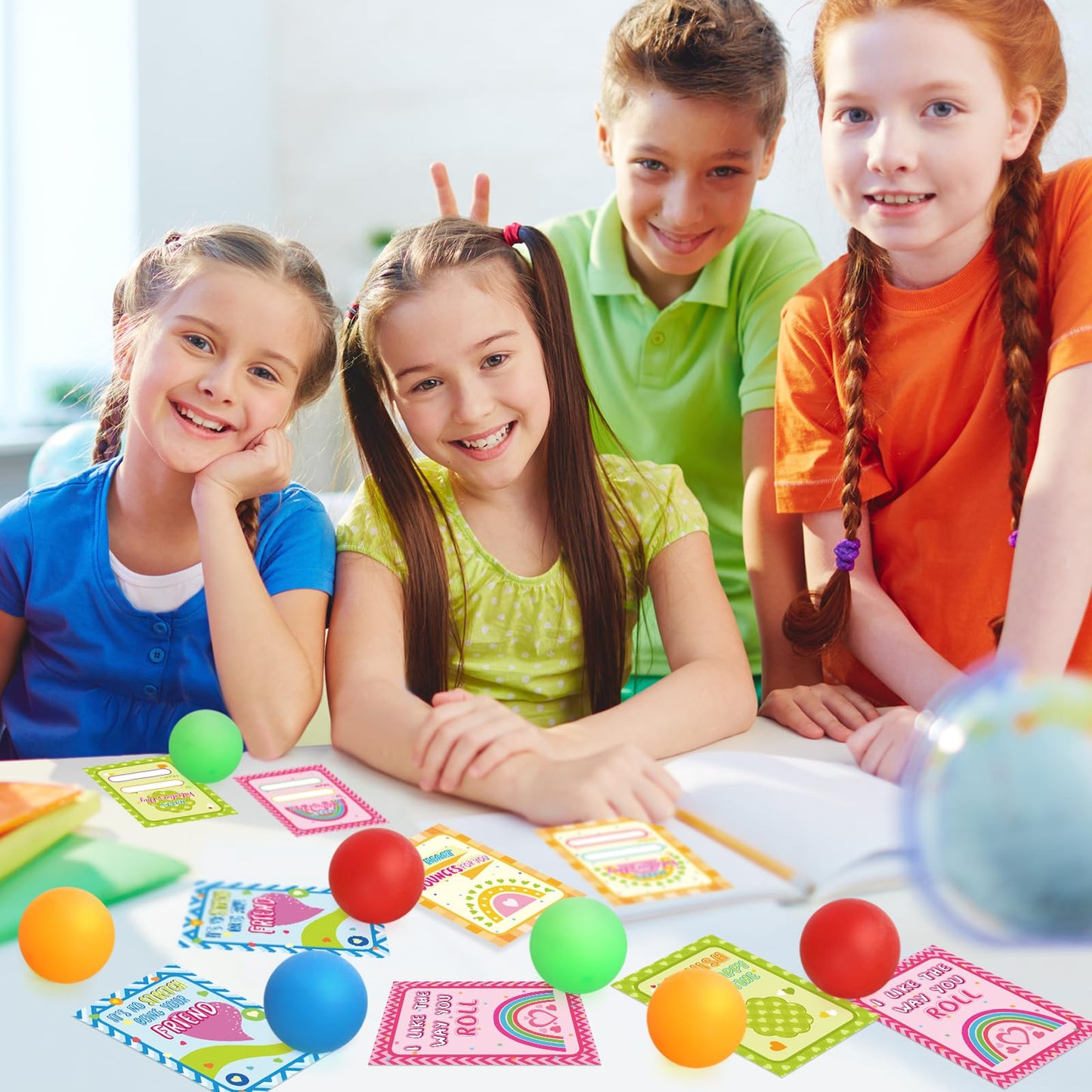 WEMEMORN Valentines Day Gifts for Kids, 32 Pack Valentine Cards for Kids Classroom with Stress Ball Stretchy Sensory Squeeze Toys, Valentine's Prizes Party Favor School Class Classroom Gifts Exchange