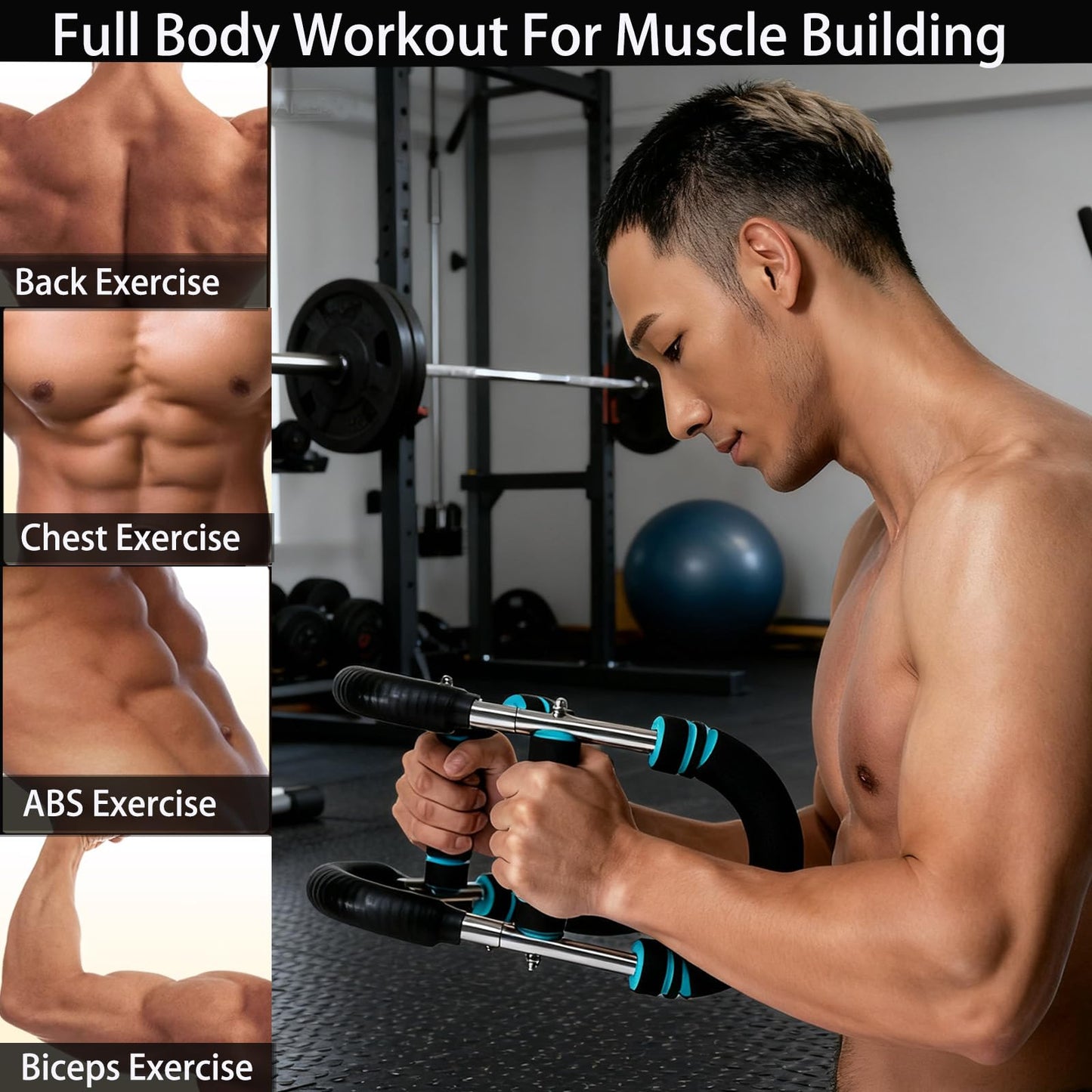 UPGRADED Unisex Adjustable Twister Arm Trainer (60-110lbs), 3-Level Foldable Chest Workout Exerciser for Upper Body Strength Training, Portable Spring Workout Bar Fitness Equipment